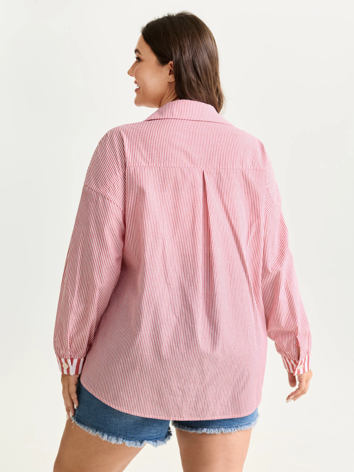 Striped Tab Sleeve Button-Down Shirt - Image 4