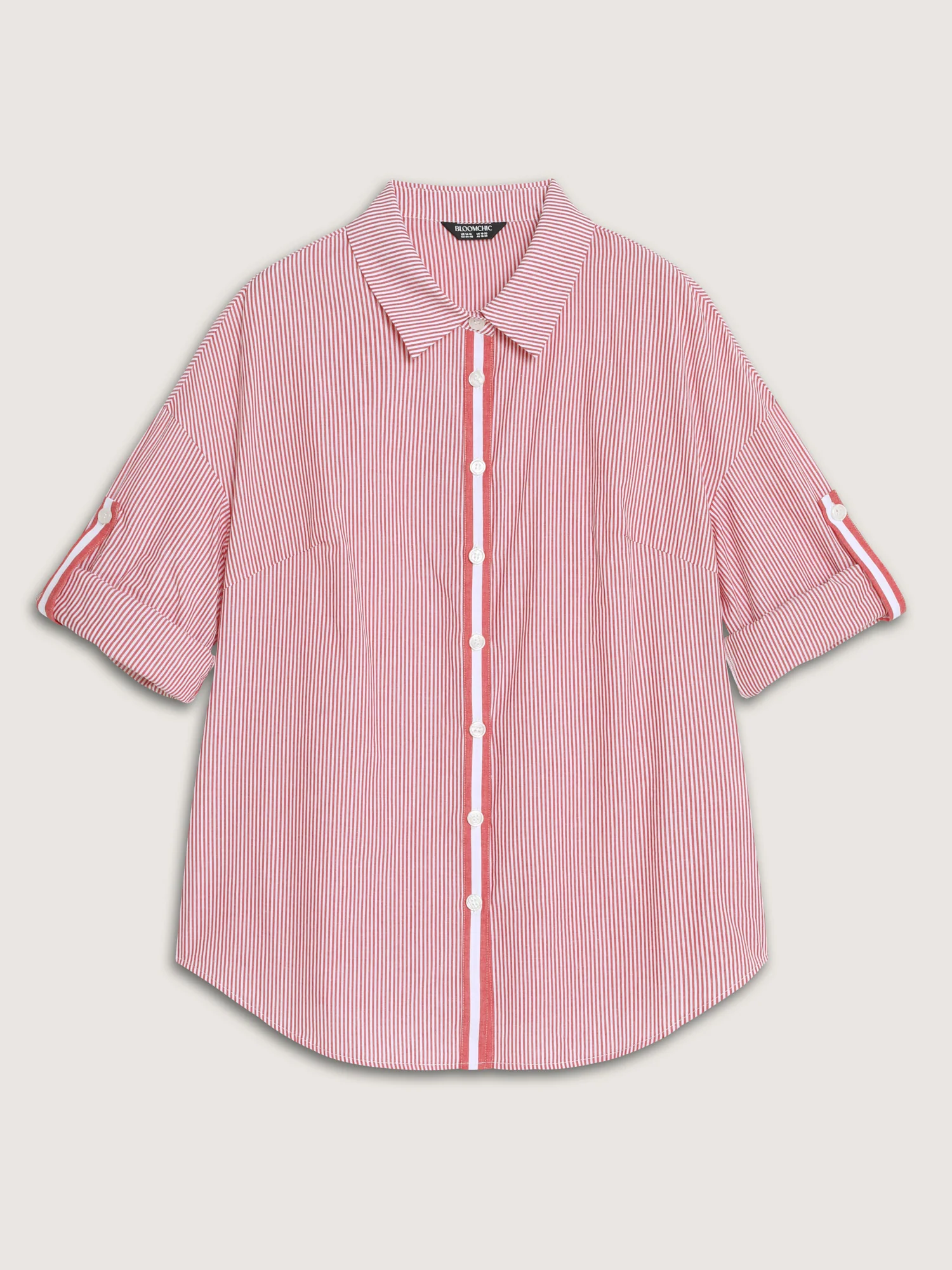 Striped Tab Sleeve Button-Down Shirt - Image 5