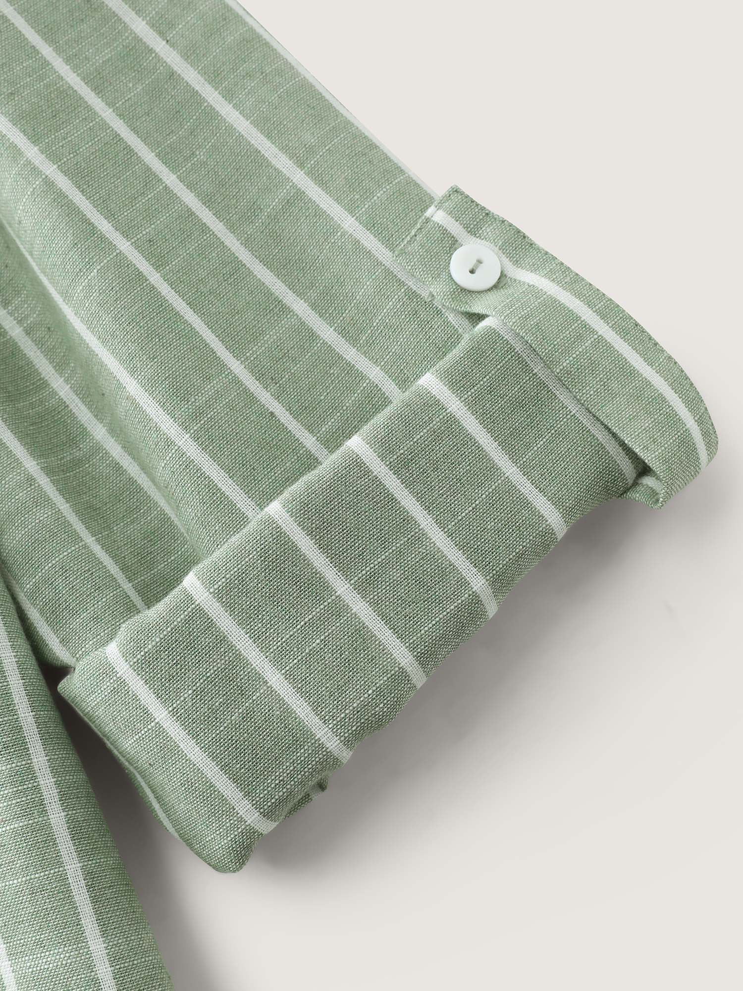 Striped Tab Sleeve Button-Down Shirt - Image 6