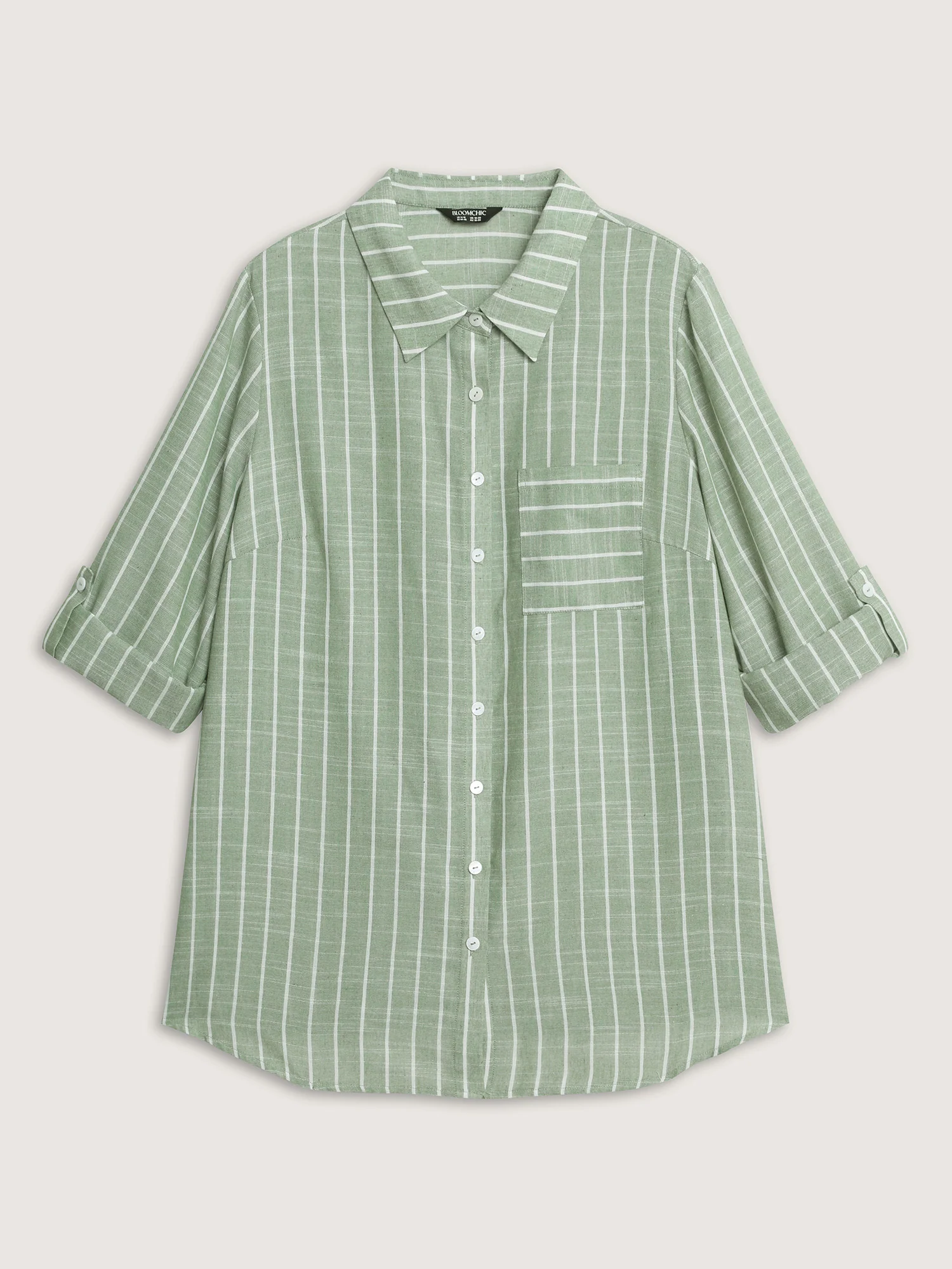 Striped Tab Sleeve Button-Down Shirt - Image 9