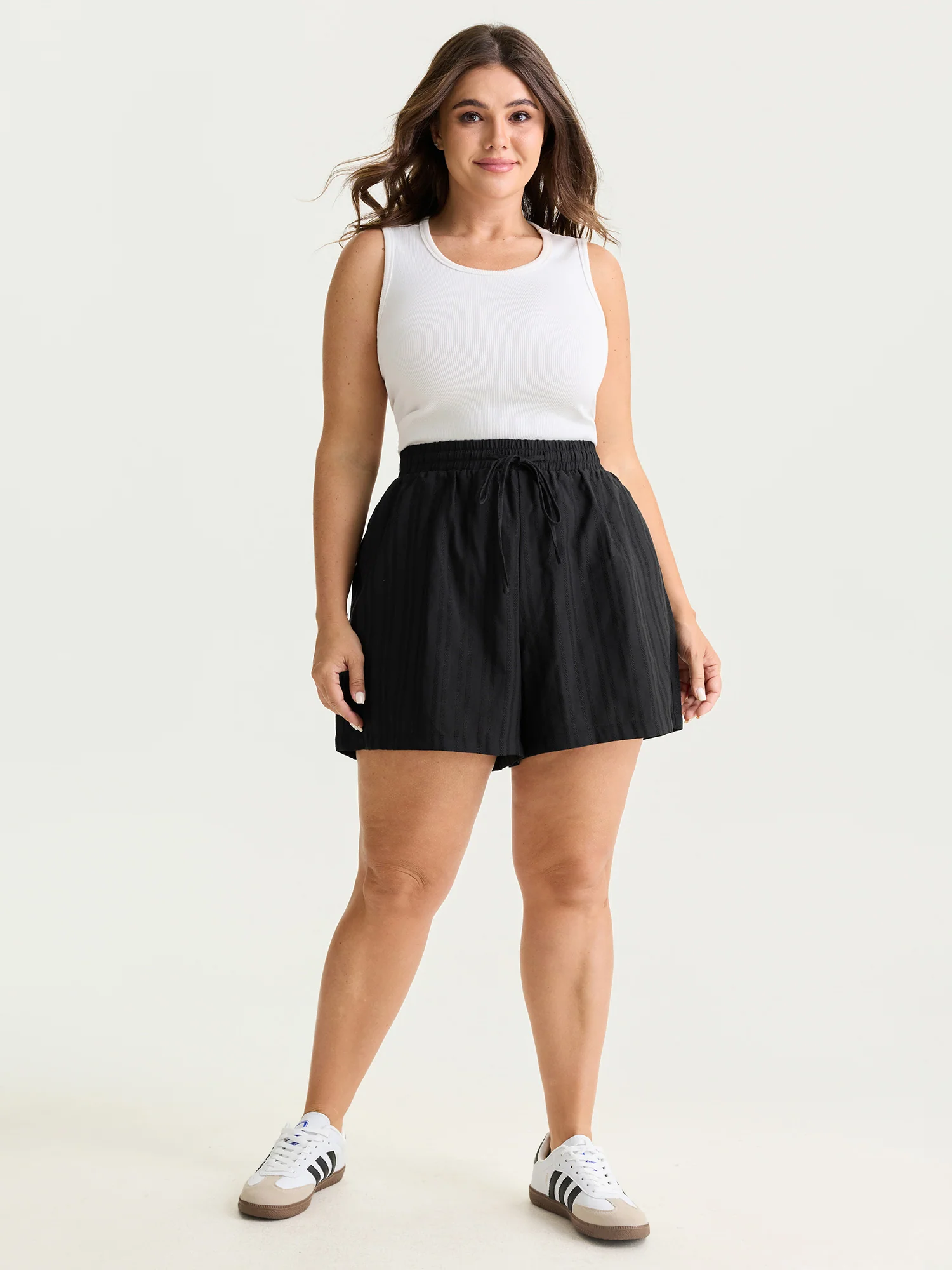 Striped Texture Drawstring Waist Shorts - Image 2