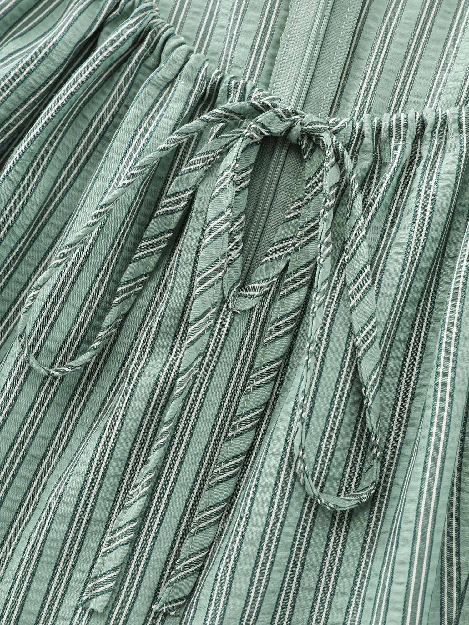Striped Textured Drawstring Neckline Romper - Image 5