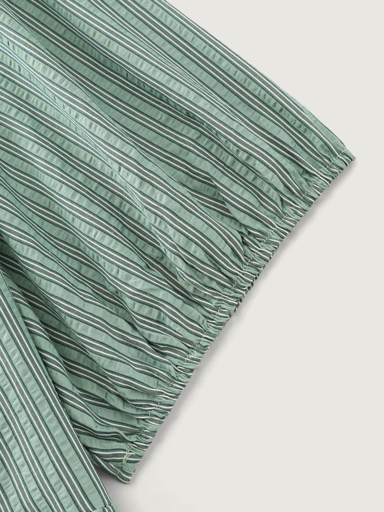 Striped Textured Drawstring Neckline Romper - Image 6