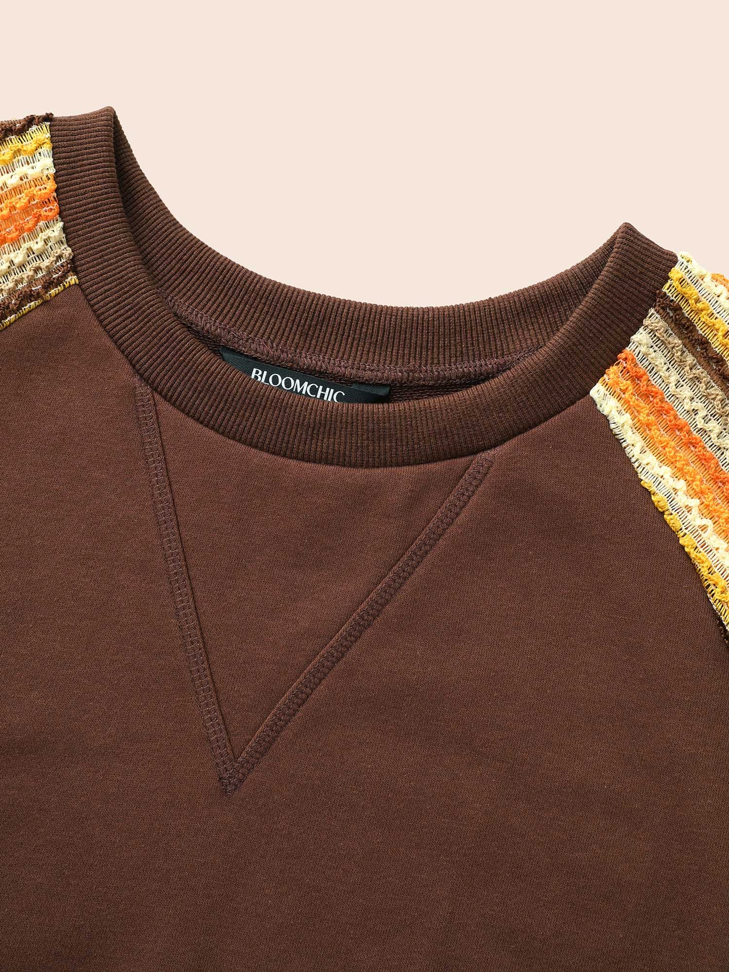 Striped Textured Patchwork Raglan Sleeve Sweatshirt - Image 6