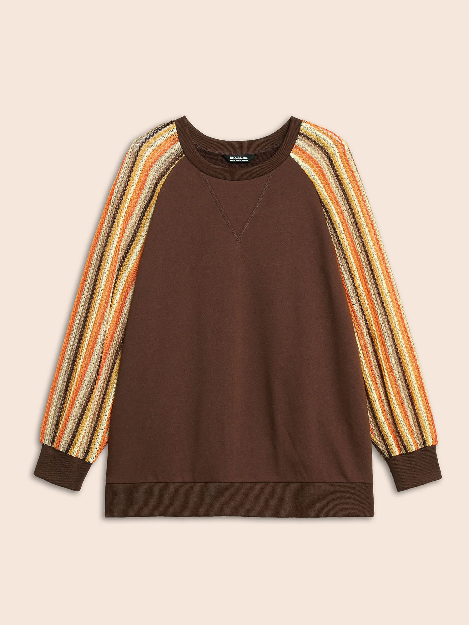 Striped Textured Patchwork Raglan Sleeve Sweatshirt - Image 8