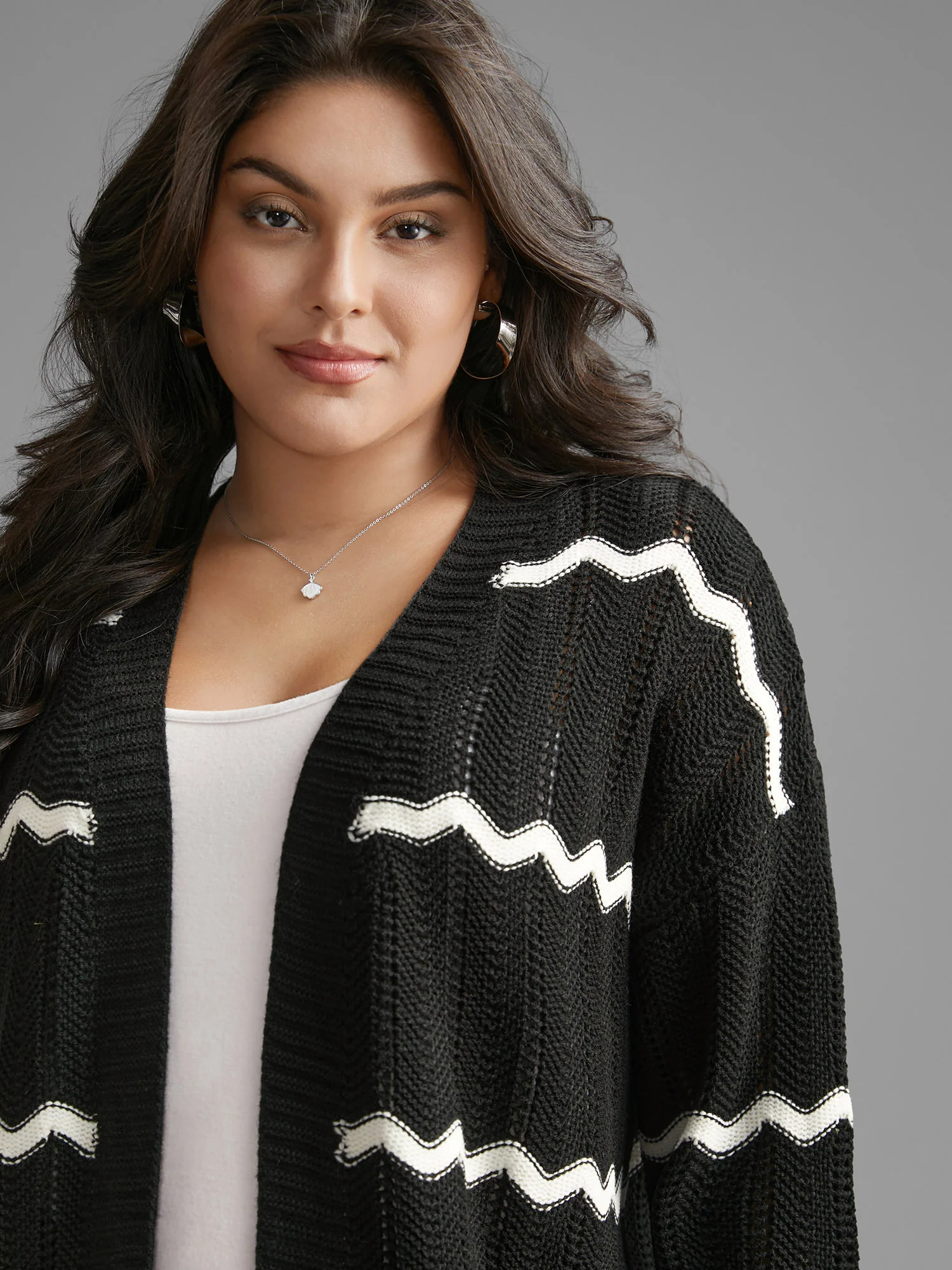 Striped Textured Pointelle Knit Cardigan - Image 5