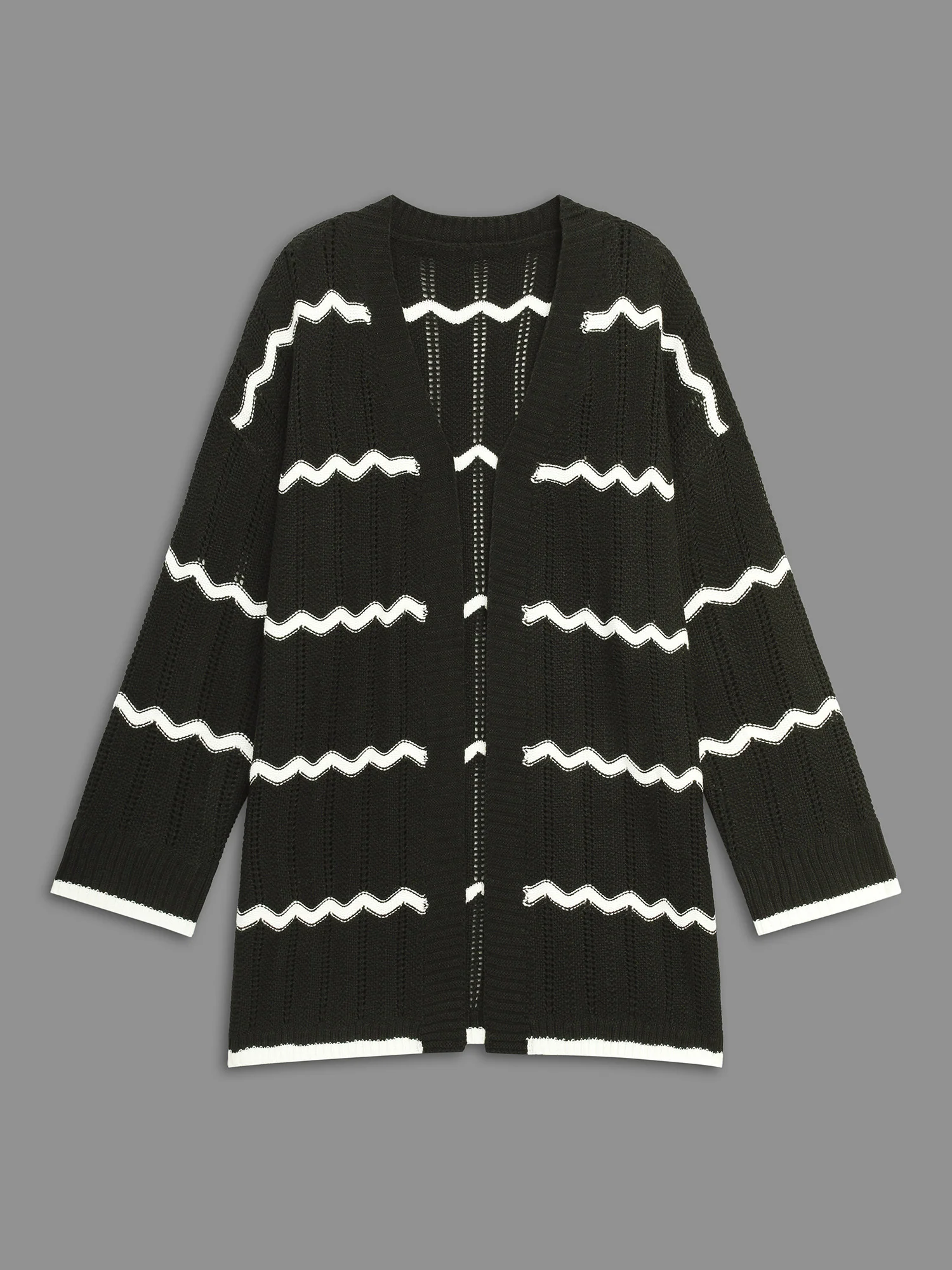 Striped Textured Pointelle Knit Cardigan - Image 8