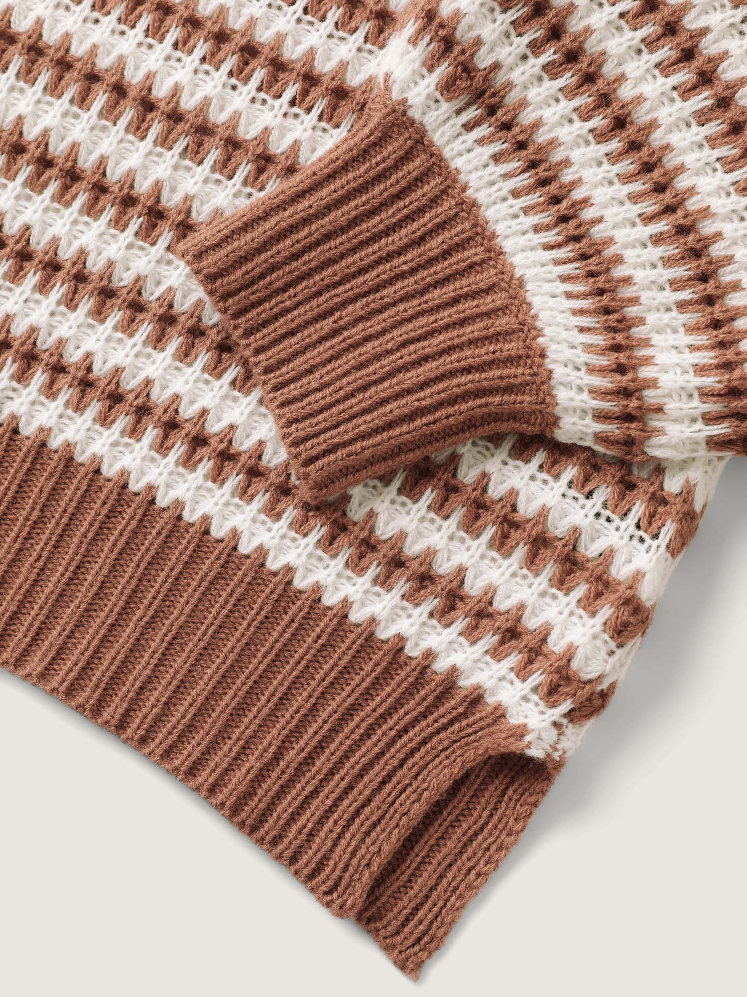 Striped Textured Ribbed Hem V-Neck Pullover - Image 6