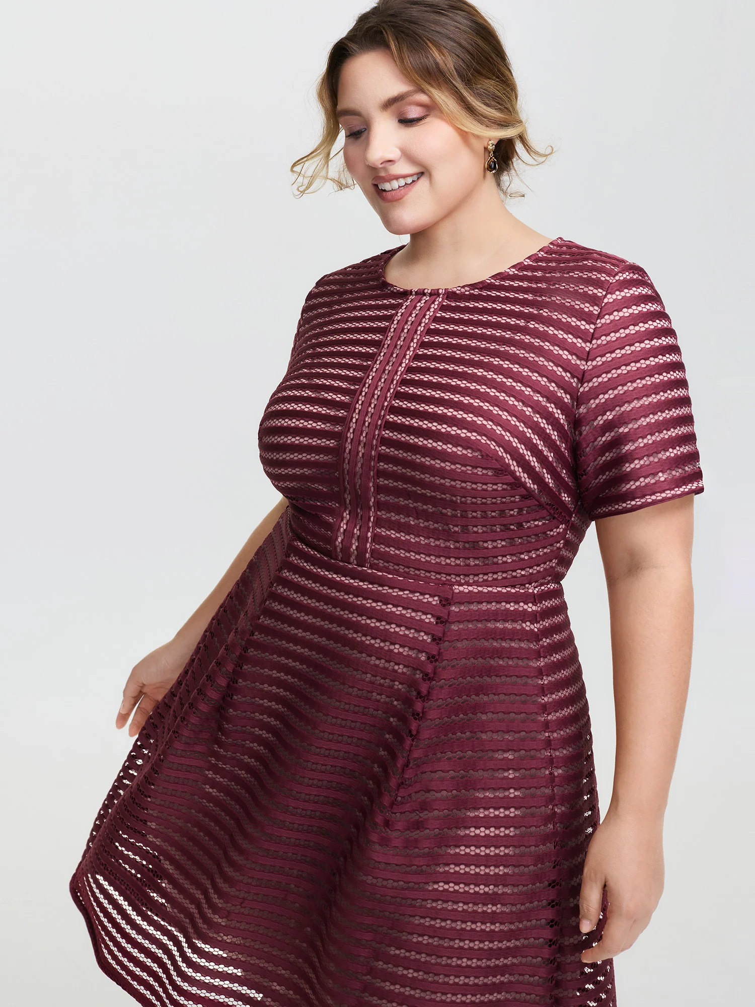 Striped Textured Zipper Lined Mini Dress - Image 2