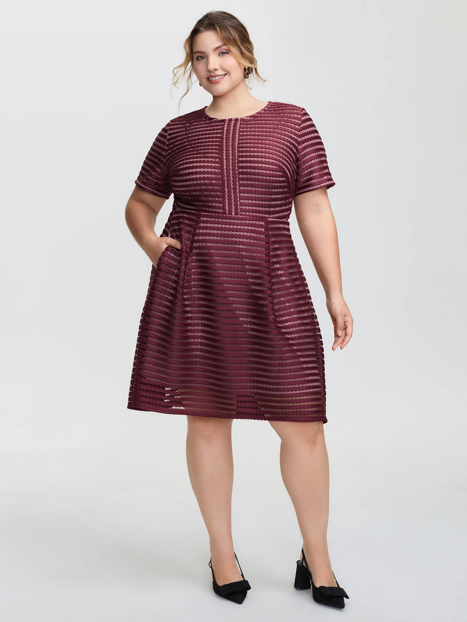 Striped Textured Zipper Lined Mini Dress - Image 3