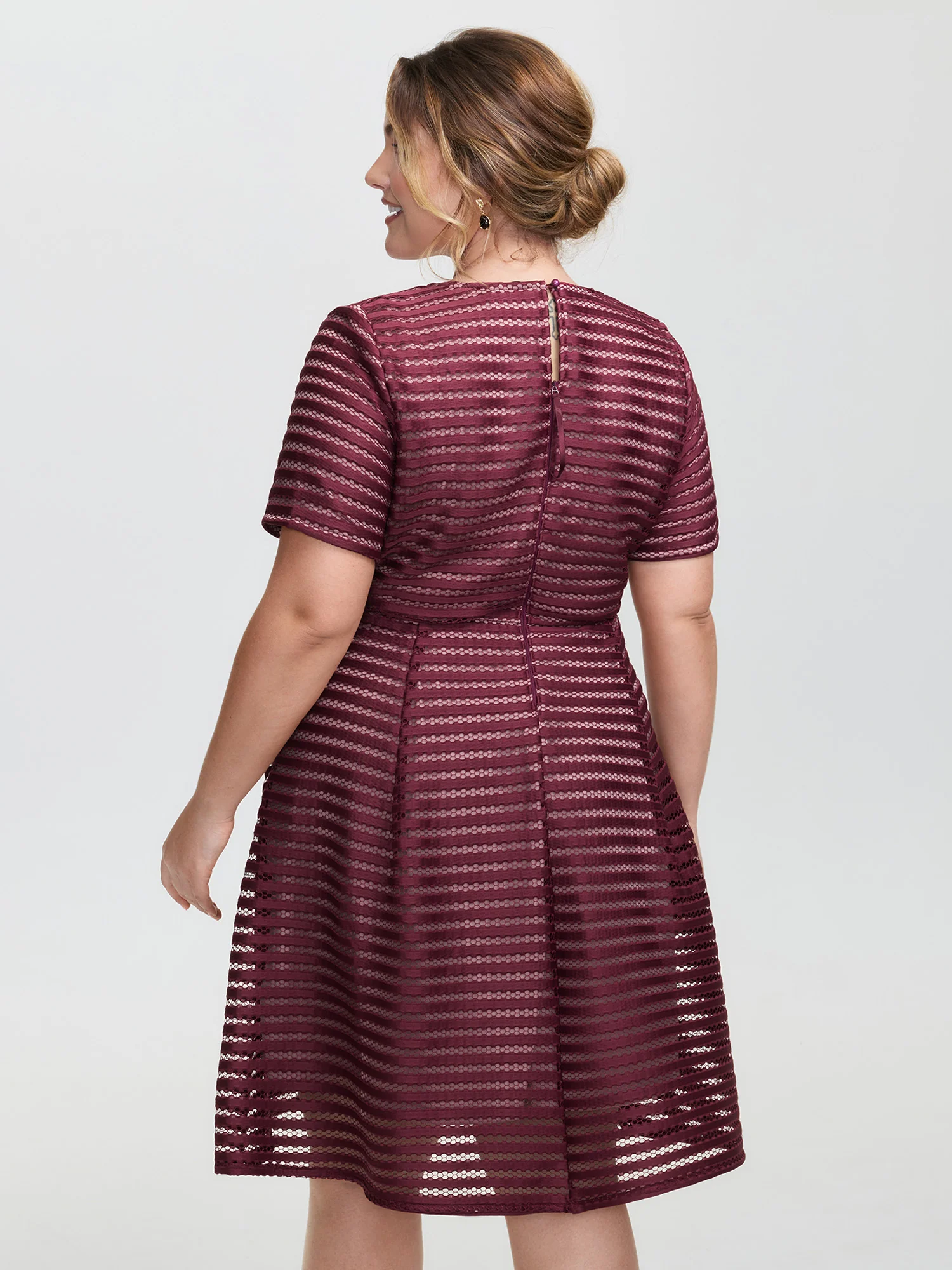 Striped Textured Zipper Lined Mini Dress - Image 4