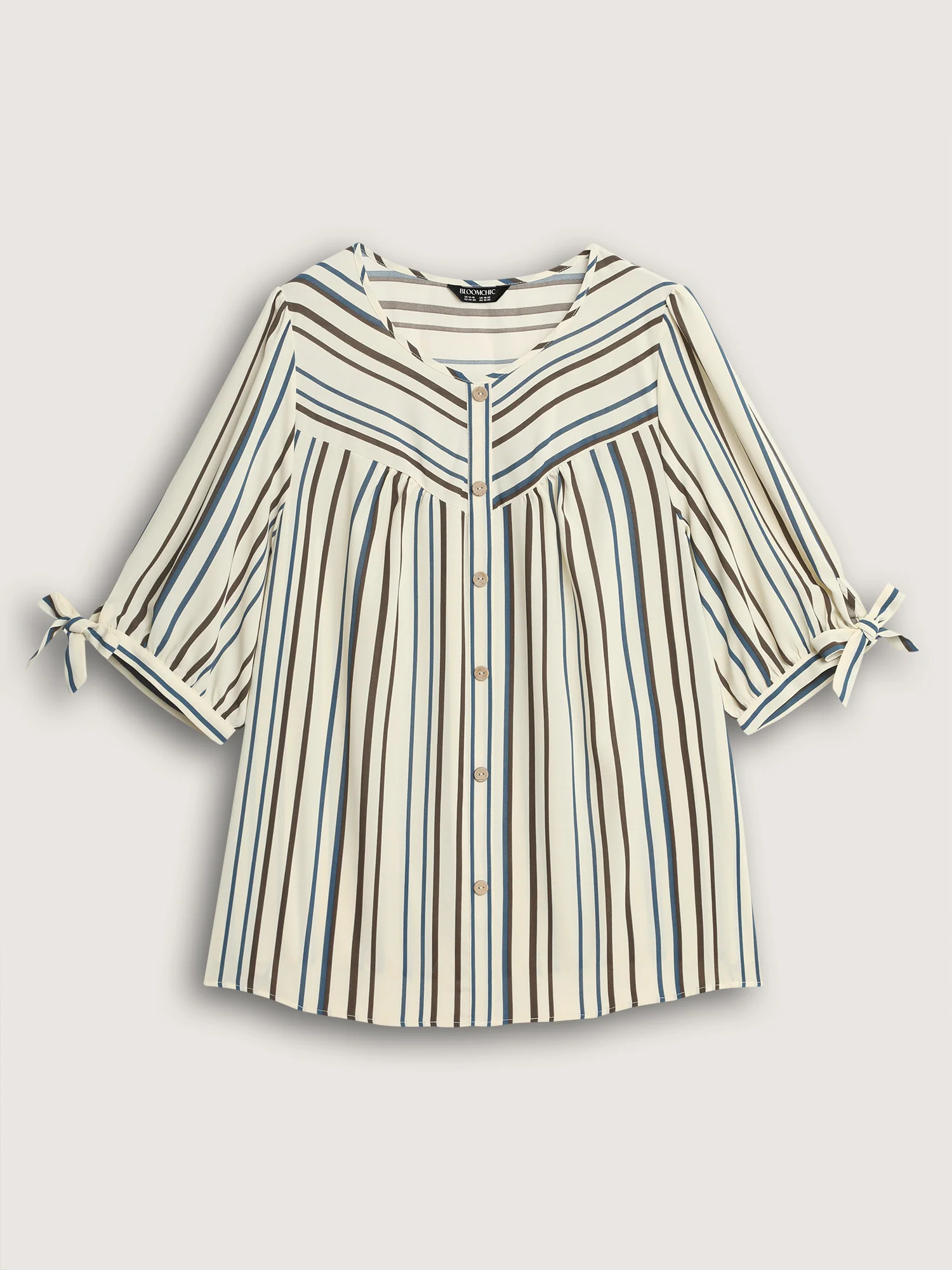 Striped Three-Quarter Sleeve Button-Down Blouse - Image 7