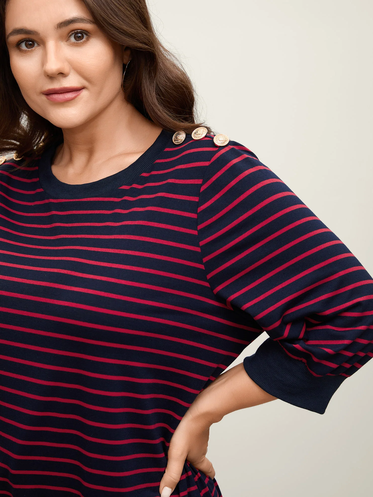 Striped Three-Quarter Sleeve T-Shirt - Image 2