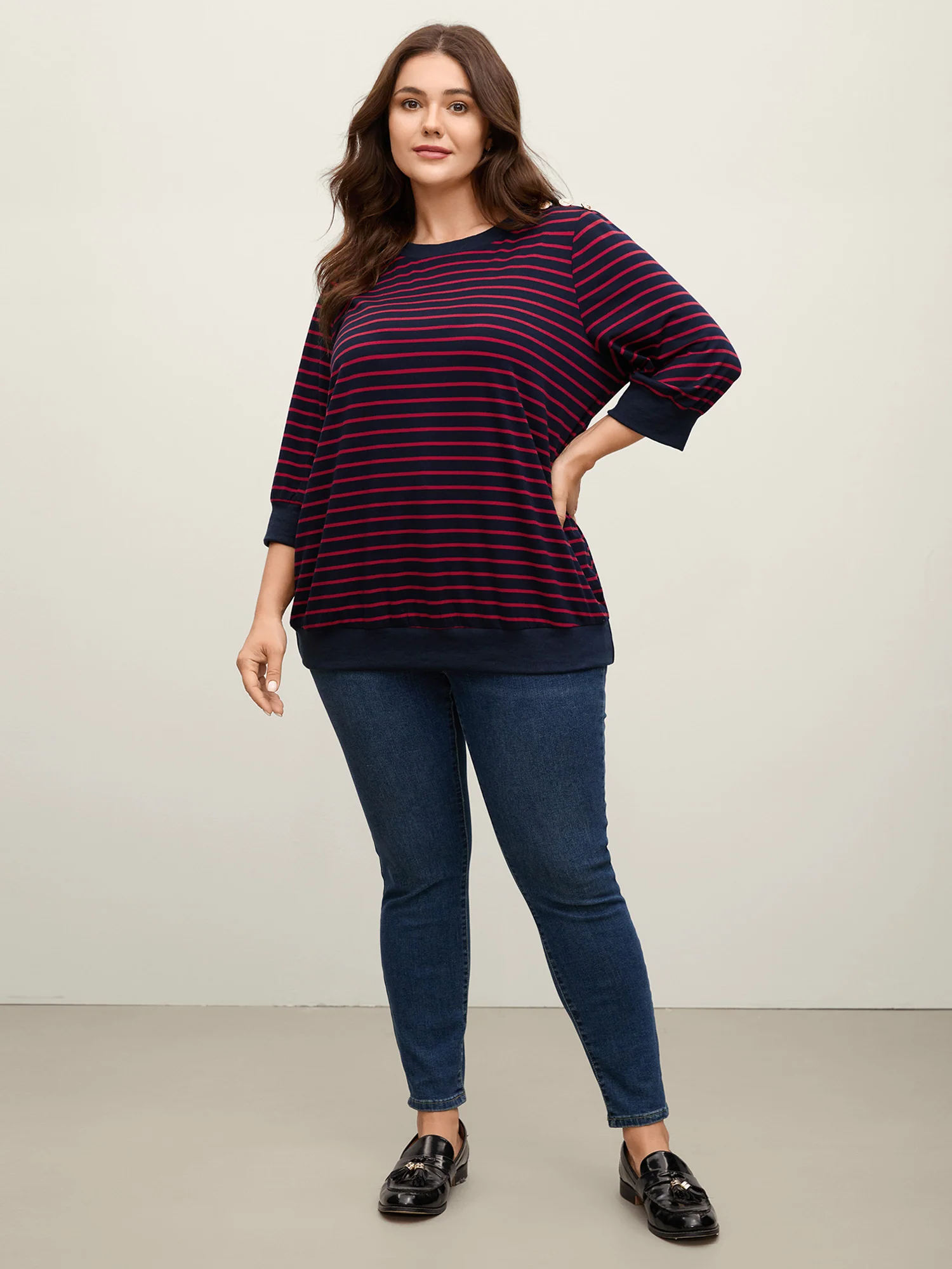Striped Three-Quarter Sleeve T-Shirt - Image 3
