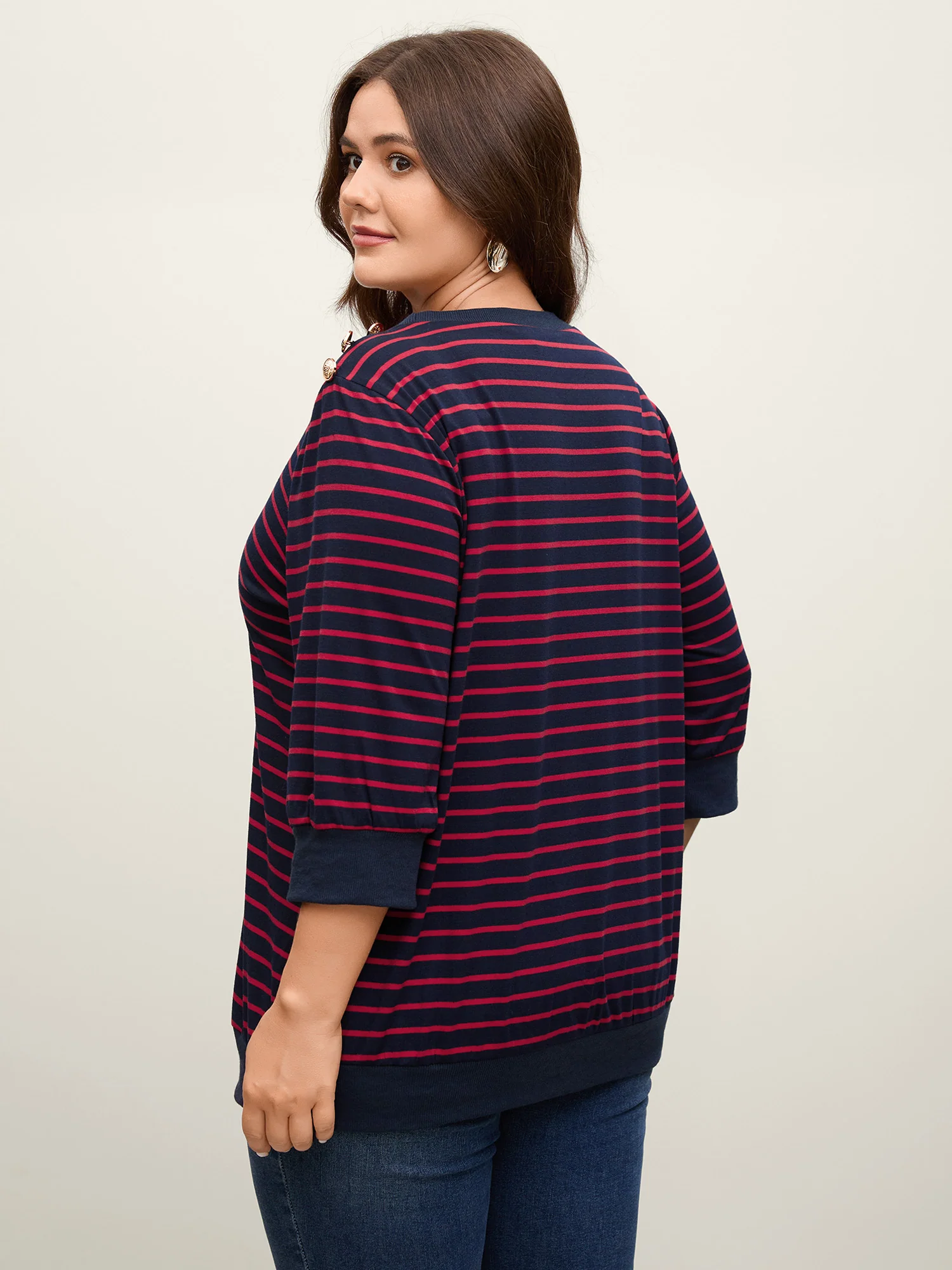 Striped Three-Quarter Sleeve T-Shirt - Image 4