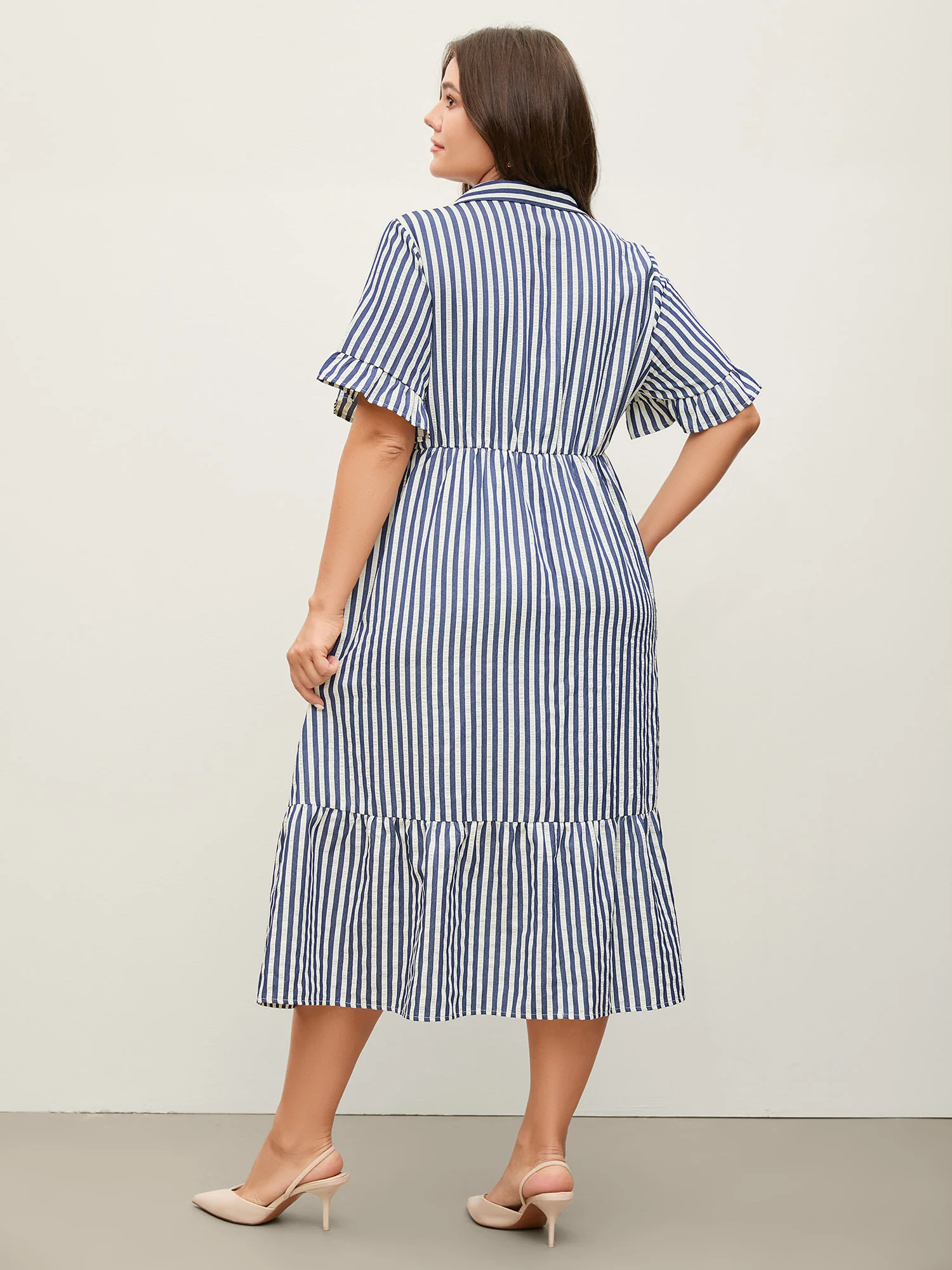 Striped Tie-Front Midi Shirt Dress - Image 4