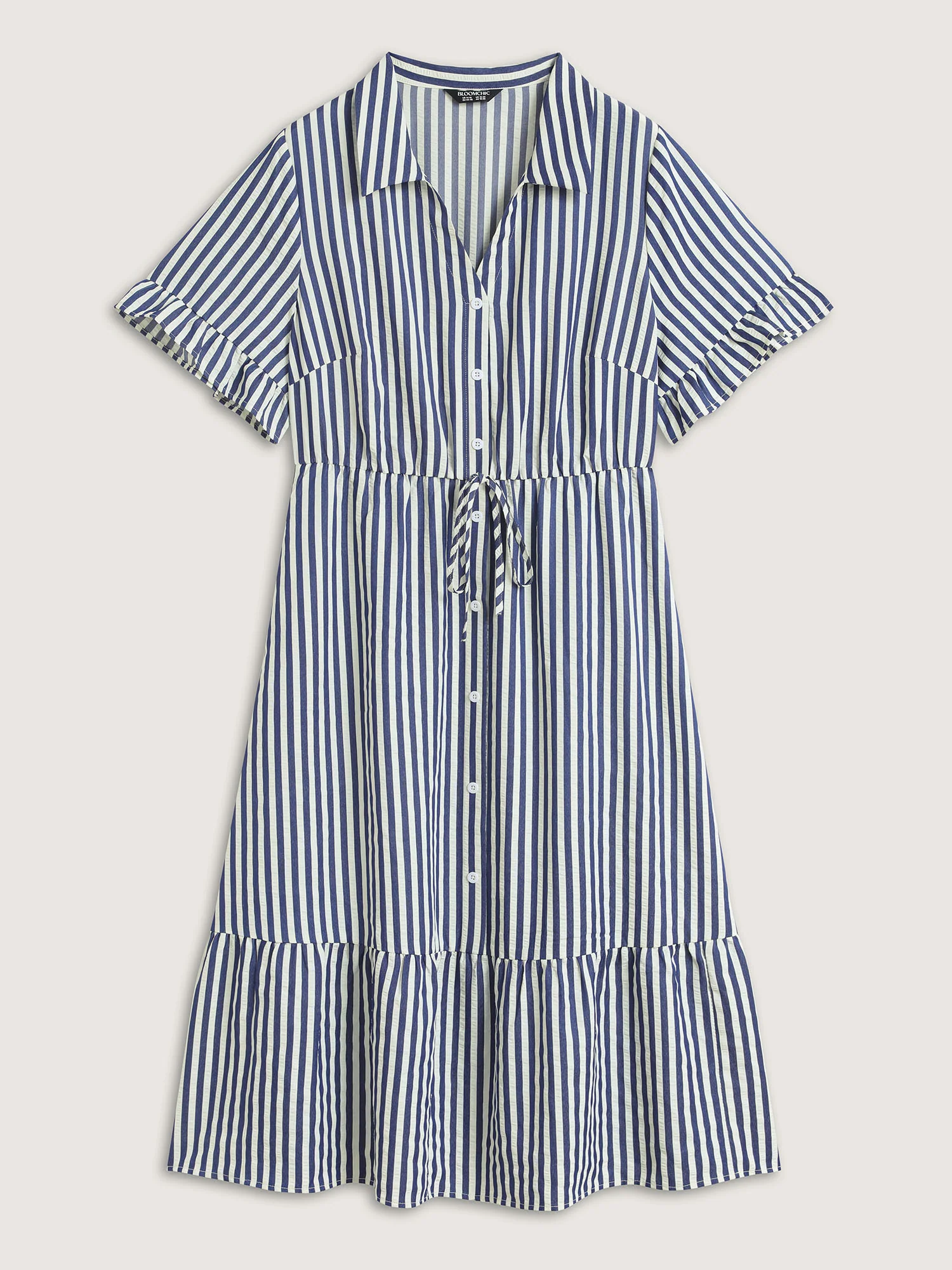 Striped Tie-Front Midi Shirt Dress - Image 7