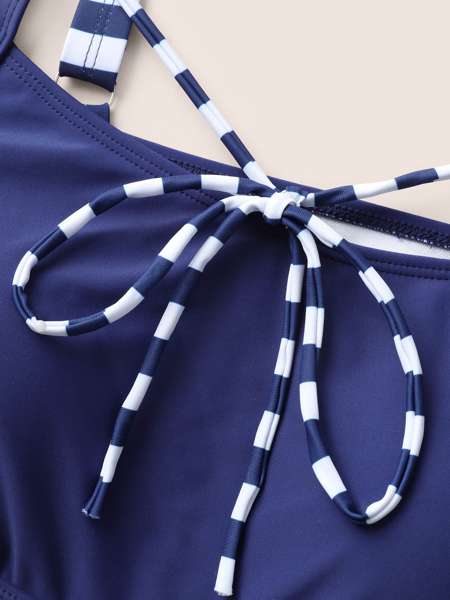 Striped Tie Knot High Stretch Gathered Swim Top - Image 5