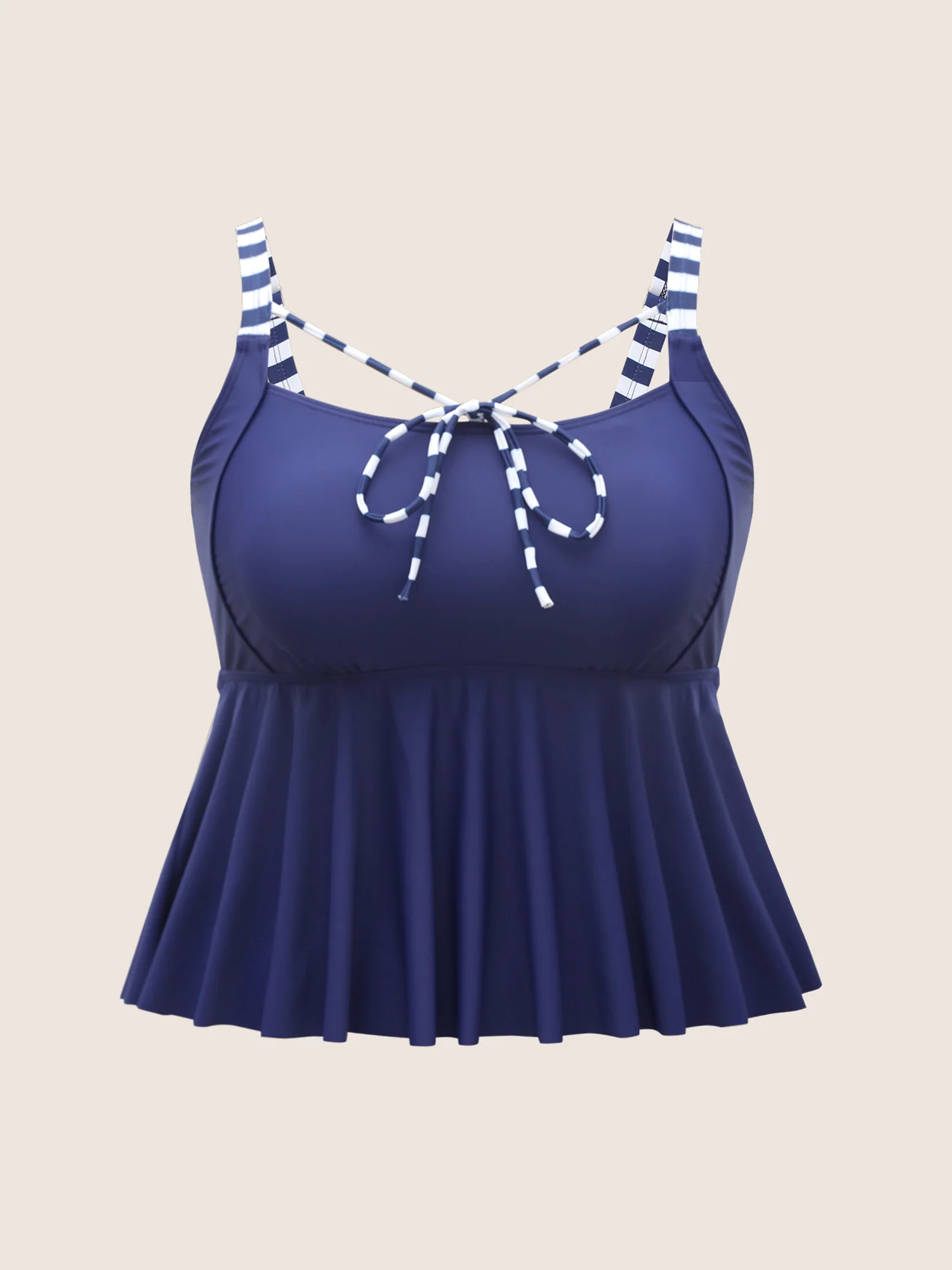 Striped Tie Knot High Stretch Gathered Swim Top - Image 7
