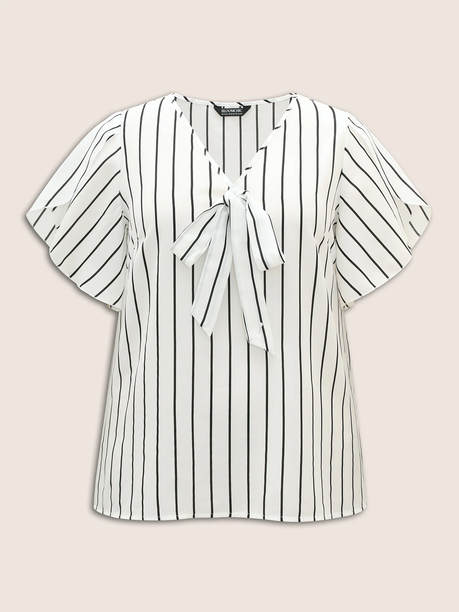 Striped Tie Knot Petal Sleeve Blouse - Image 7