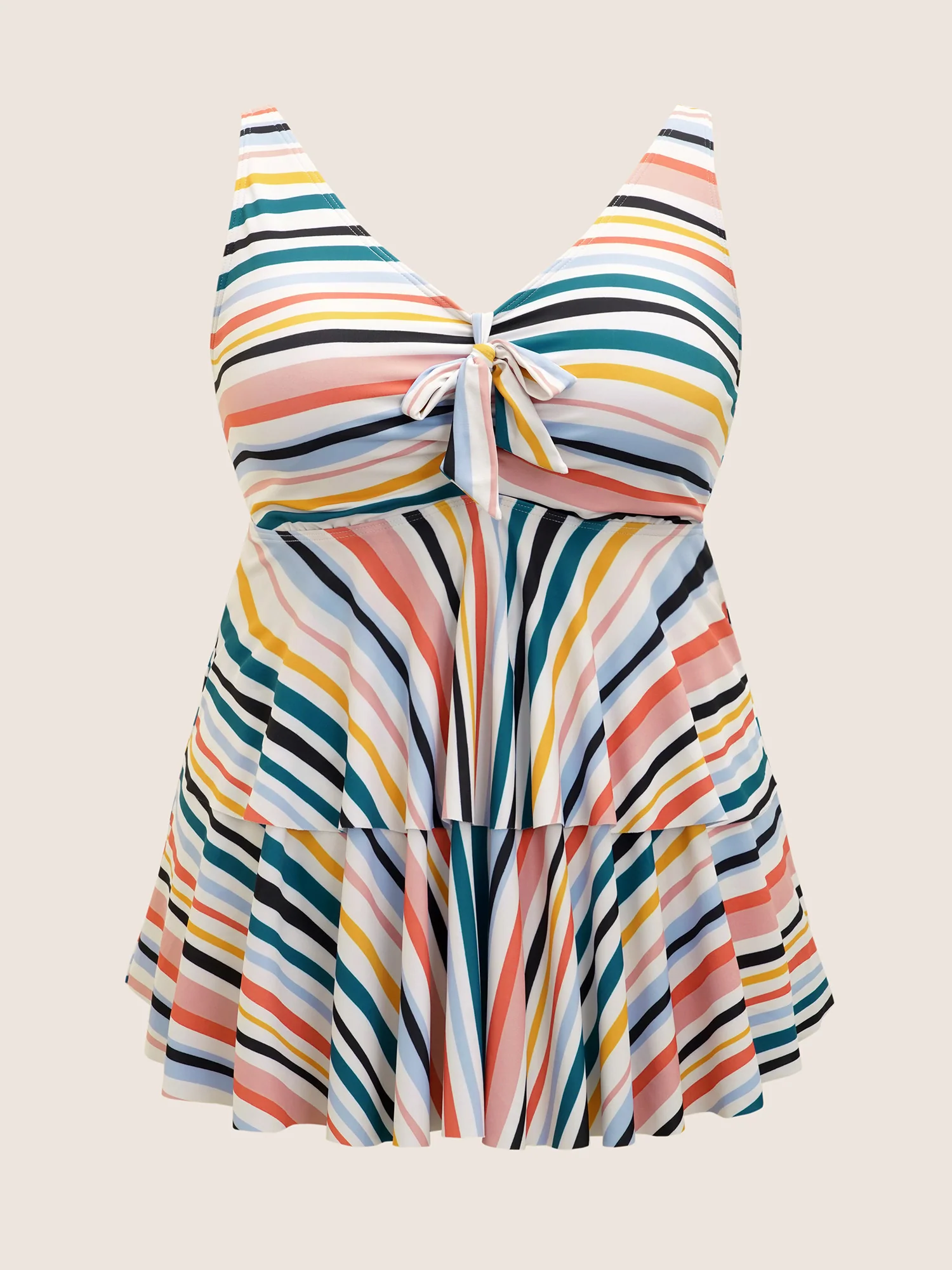 Striped Tie Knot Tiered Hem Swim Top - Image 8