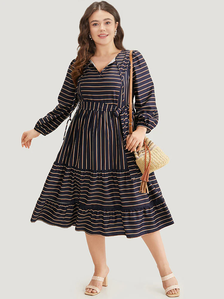 Striped Tie Neck Pocket Ties Dress - Image 4