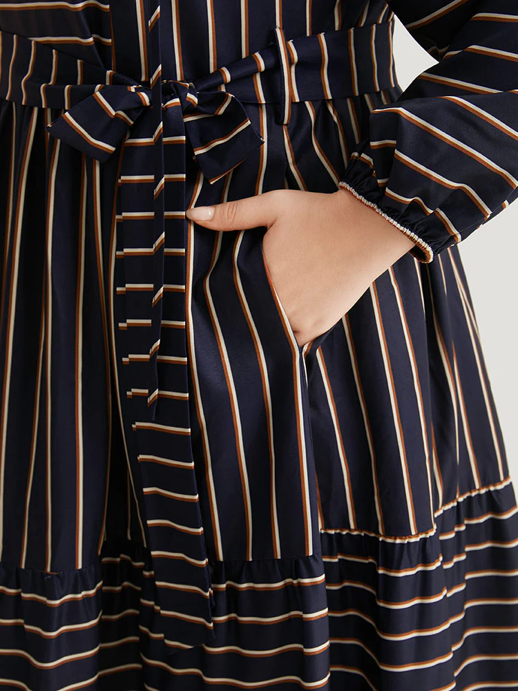 Striped Tie Neck Pocket Ties Dress - Image 6