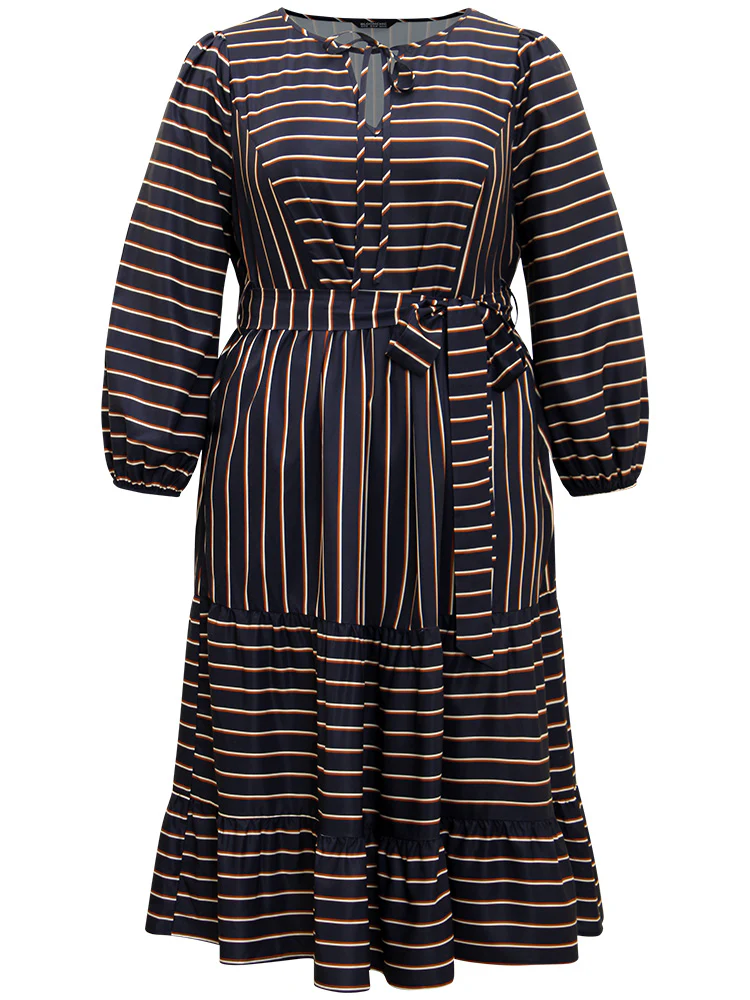 Striped Tie Neck Pocket Ties Dress - Image 7