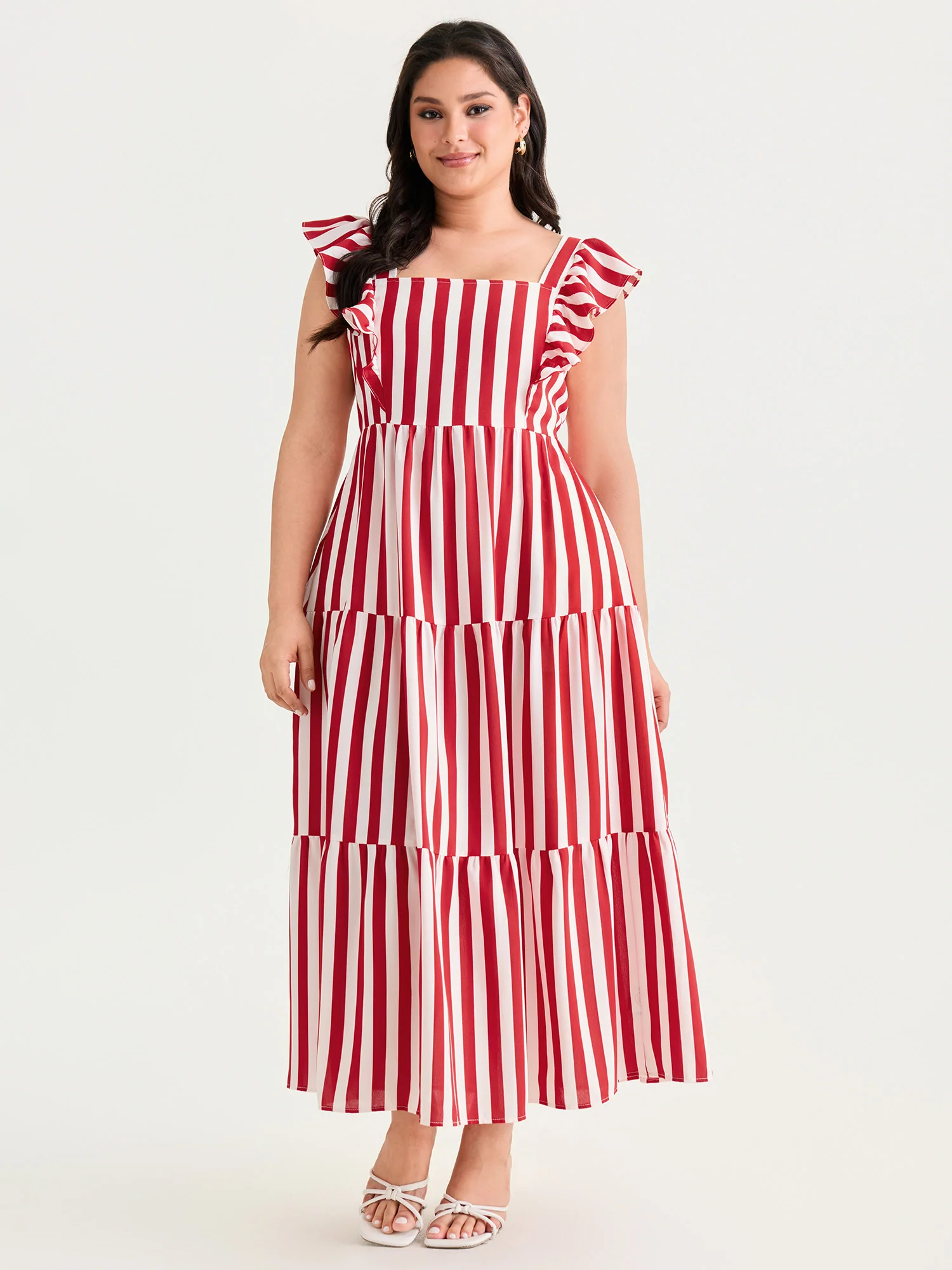 Striped Tiered Ruffle Flowy Midi Dress - Image 2