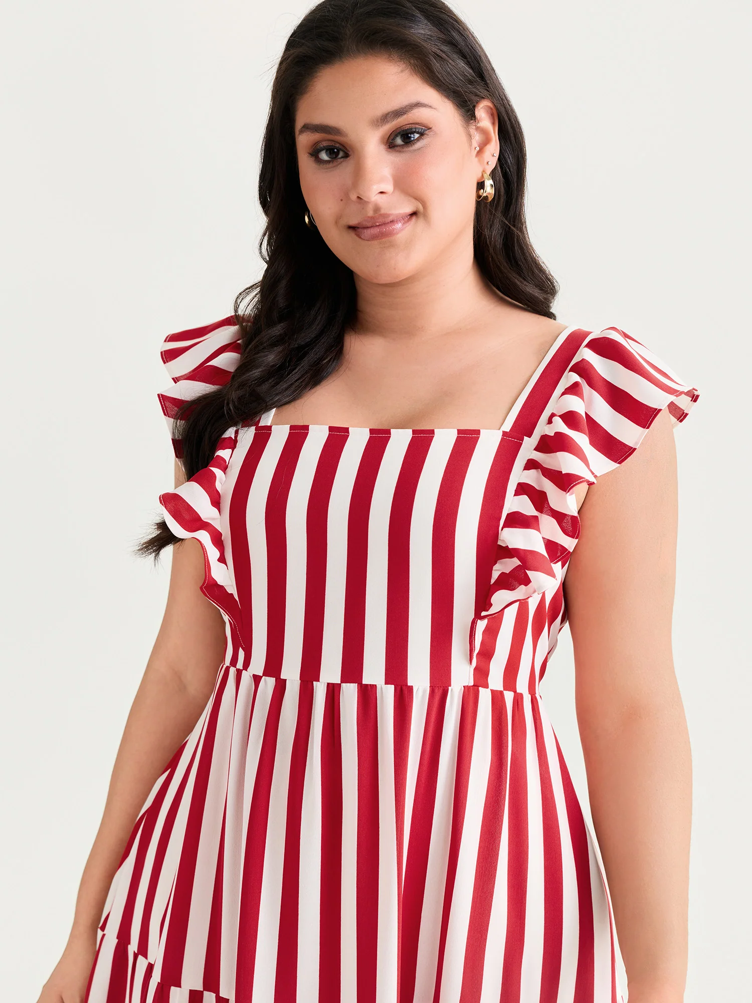 Striped Tiered Ruffle Flowy Midi Dress - Image 3