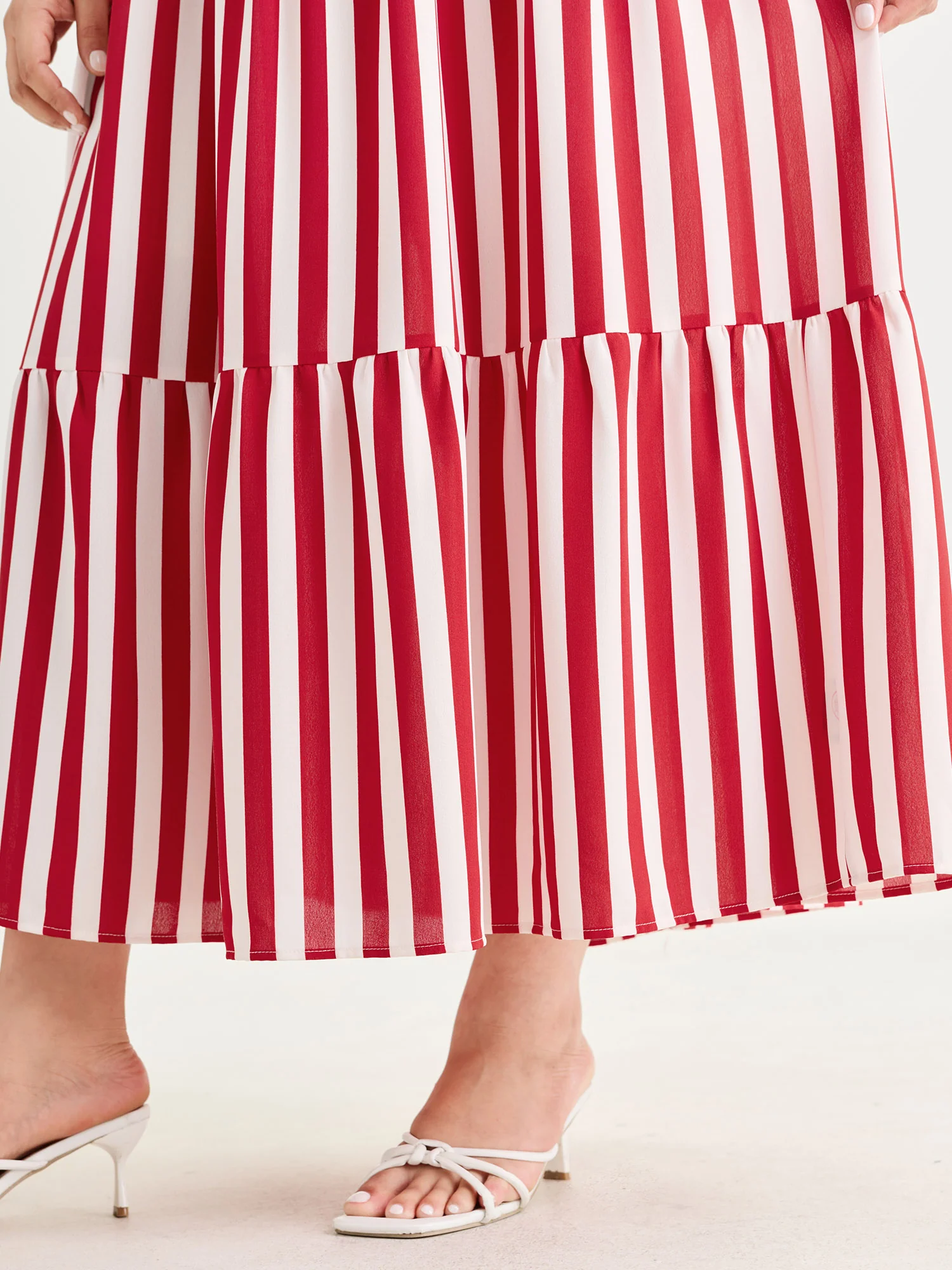 Striped Tiered Ruffle Flowy Midi Dress - Image 4