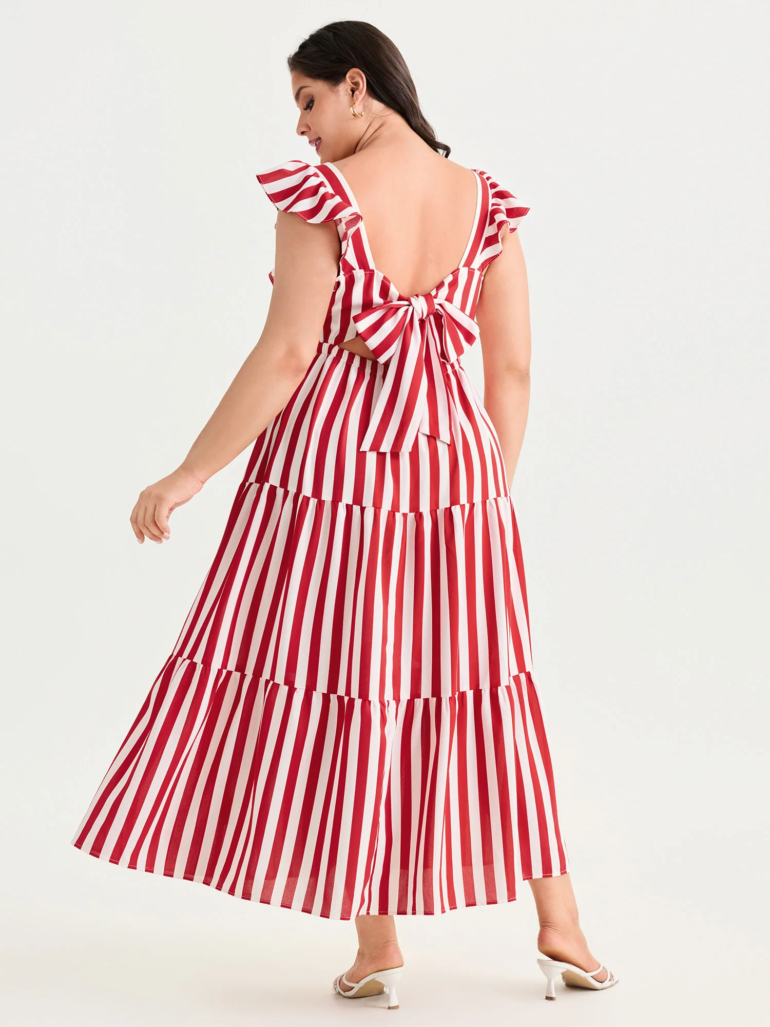 Striped Tiered Ruffle Flowy Midi Dress - Image 5
