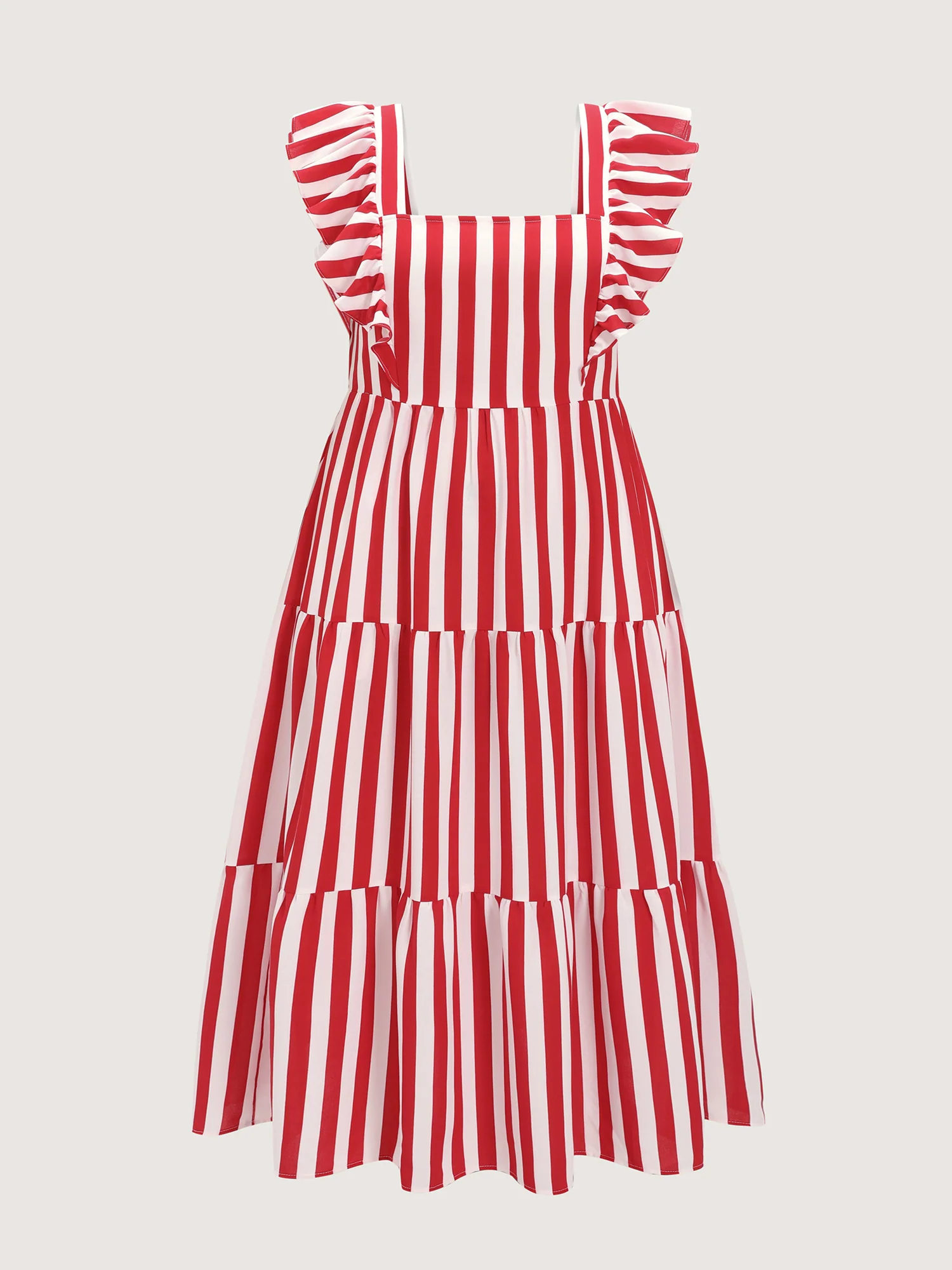 Striped Tiered Ruffle Flowy Midi Dress - Image 6