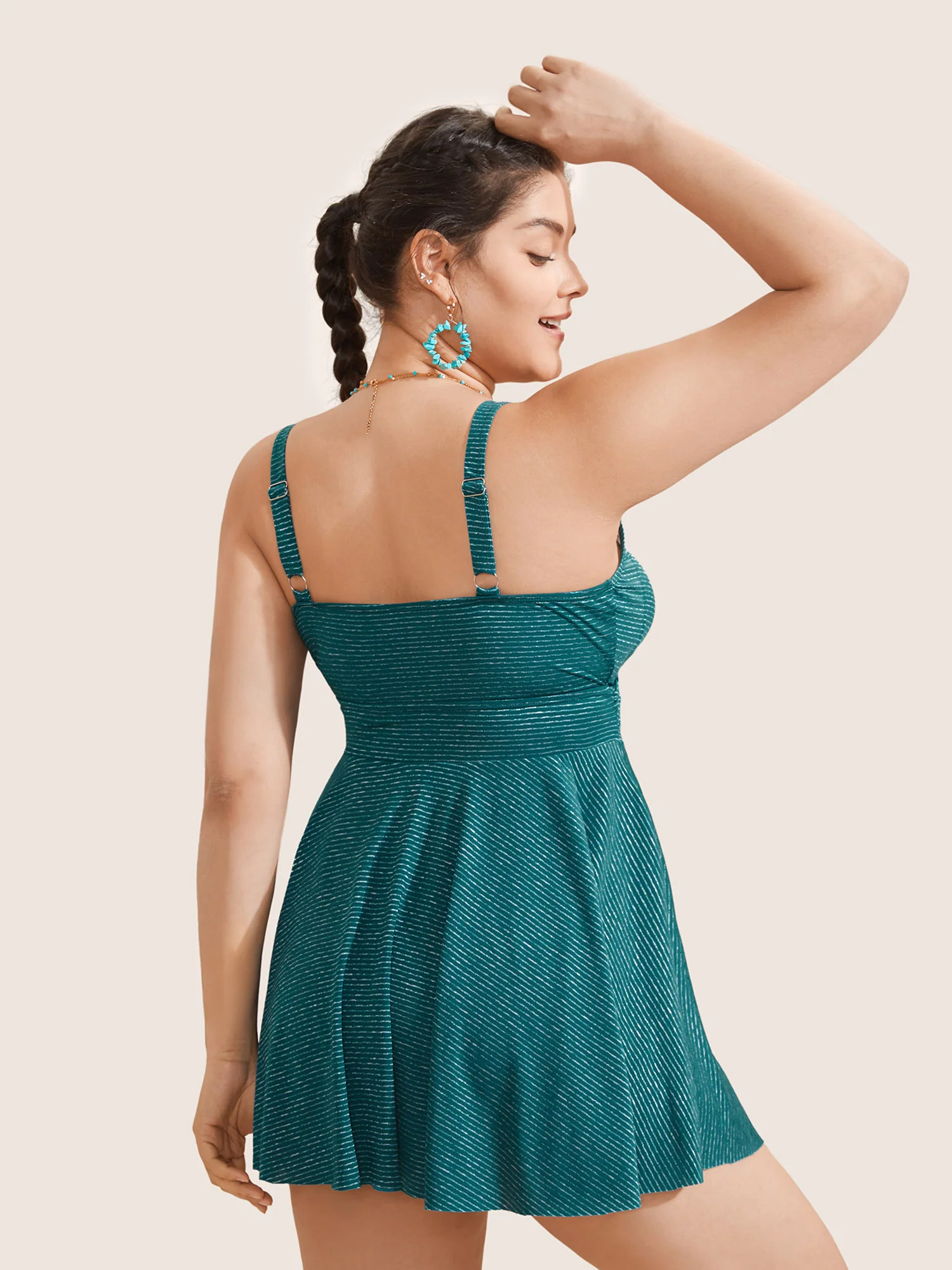 Striped Twist Front Adjustable Straps Swim Dress - Image 2