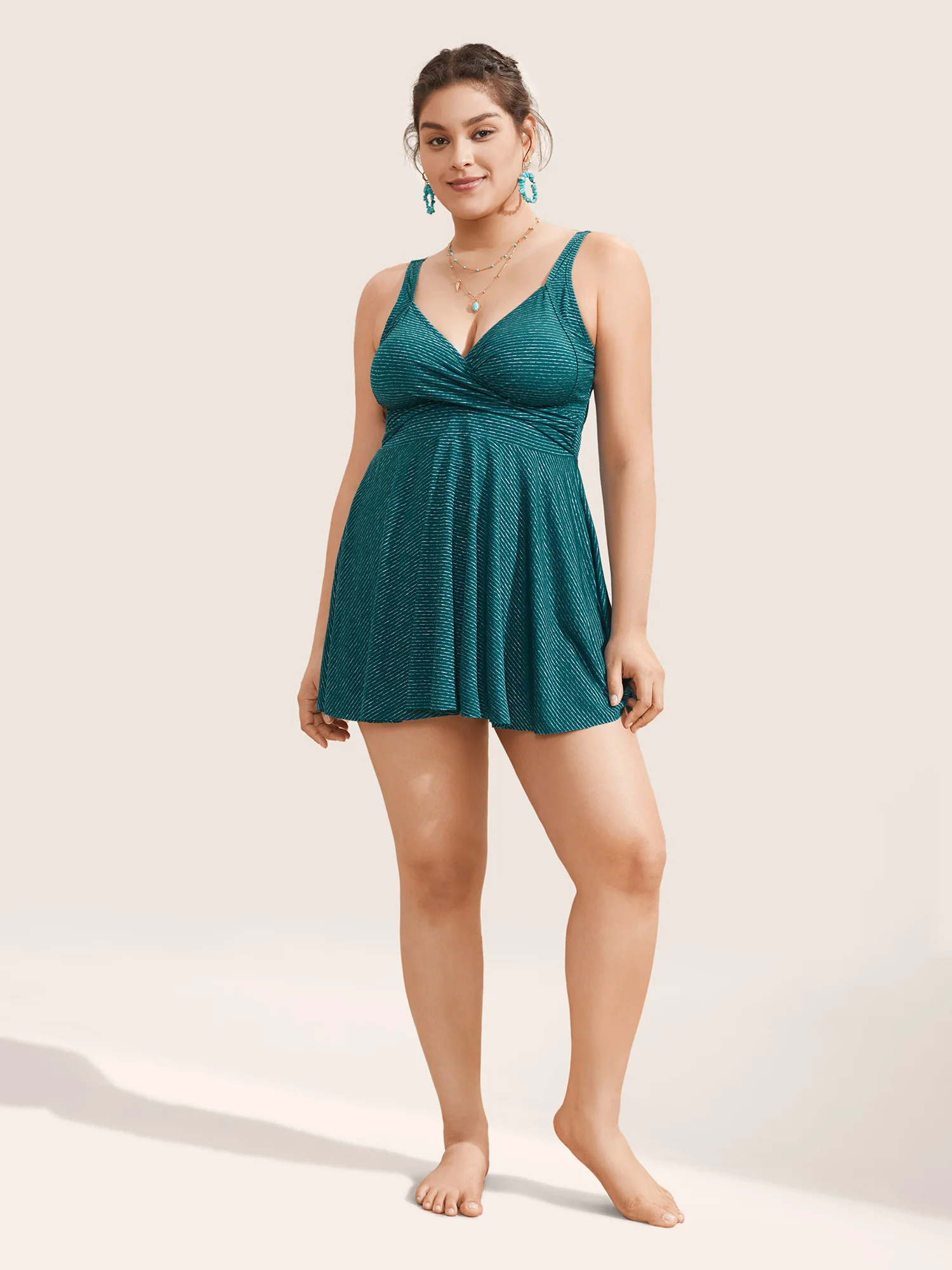 Striped Twist Front Adjustable Straps Swim Dress - Image 3
