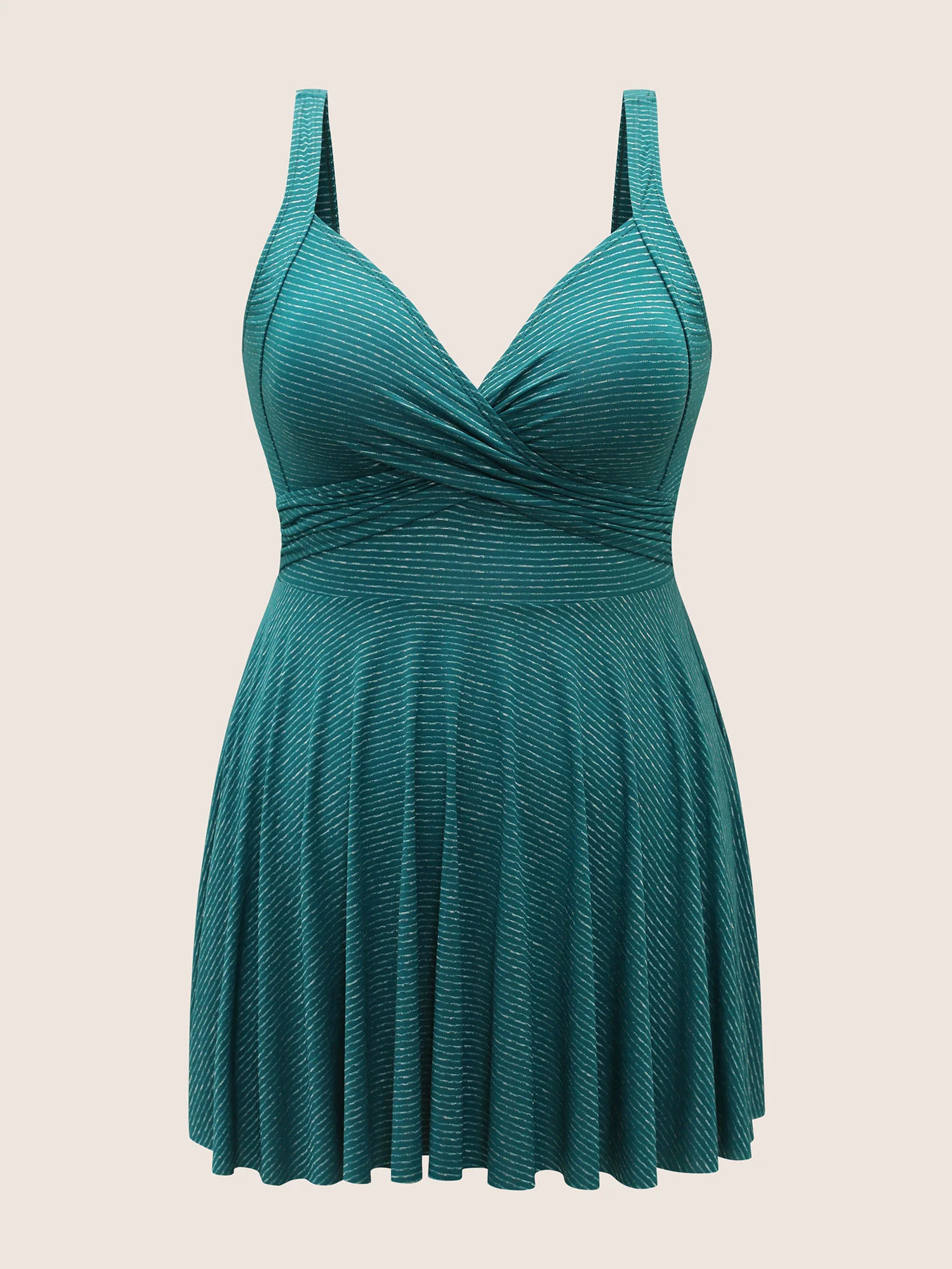 Striped Twist Front Adjustable Straps Swim Dress - Image 7