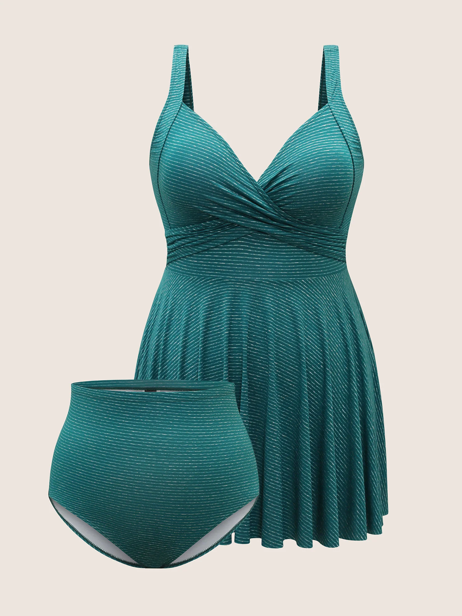Striped Twist Front Adjustable Straps Swim Dress - Image 9