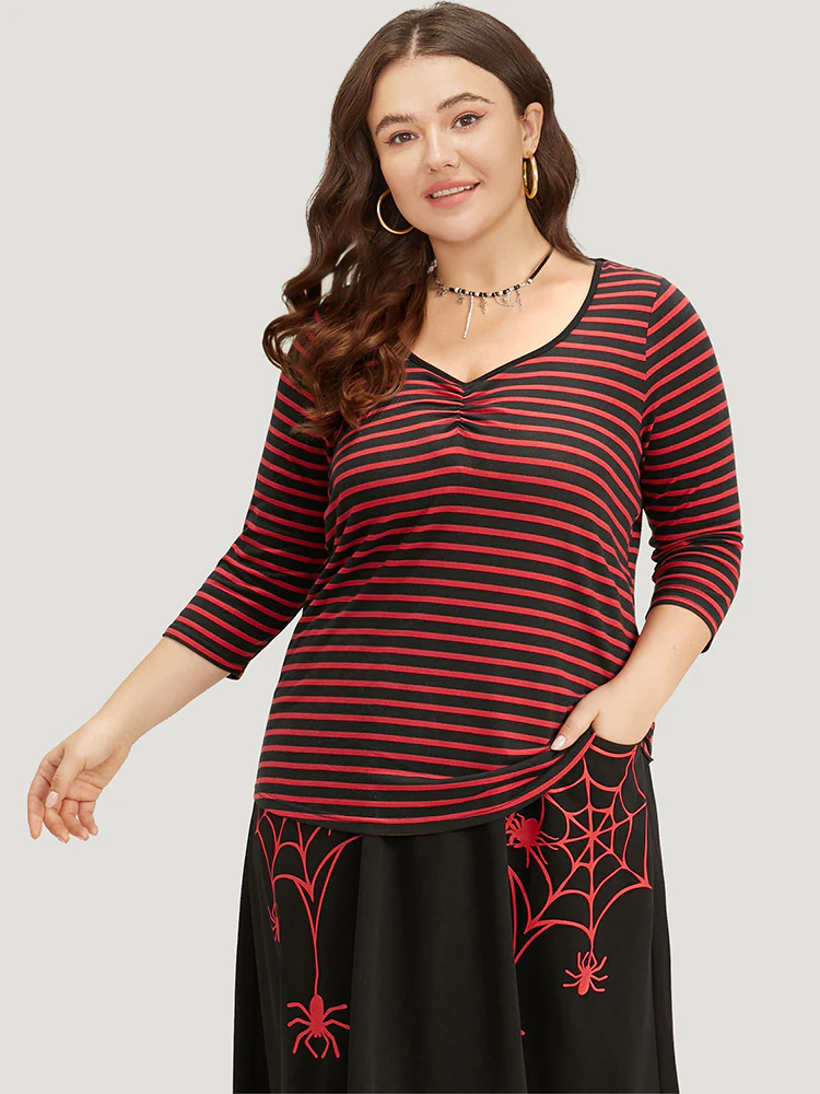 Halloween Striped Two Tone Ruched T-shirt - Image 2