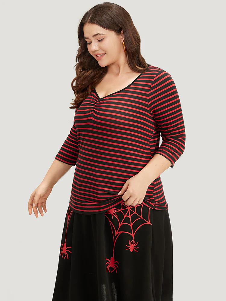 Halloween Striped Two Tone Ruched T-shirt - Image 4