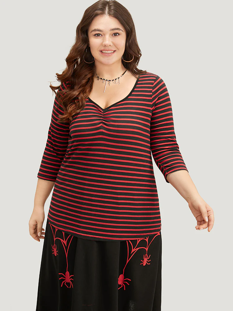 Halloween Striped Two Tone Ruched T-shirt - Image 5