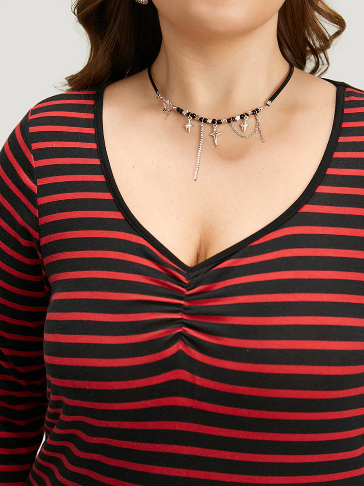 Halloween Striped Two Tone Ruched T-shirt - Image 8