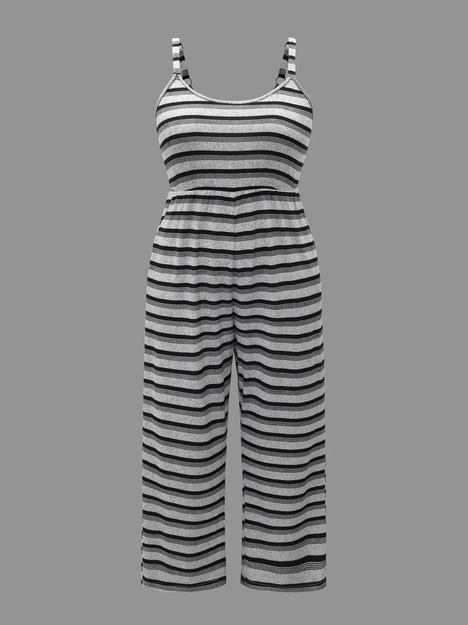 Monochrome Stripes Elastic Waist Pockets Pajama Jumpsuit - Image 7