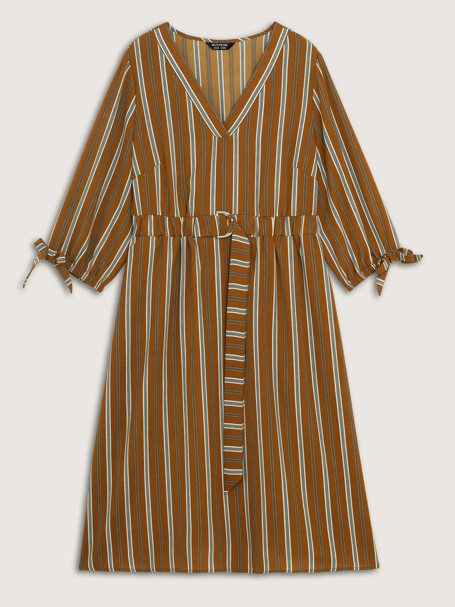 Striped V-Neck Belted Midi Dress - Image 5