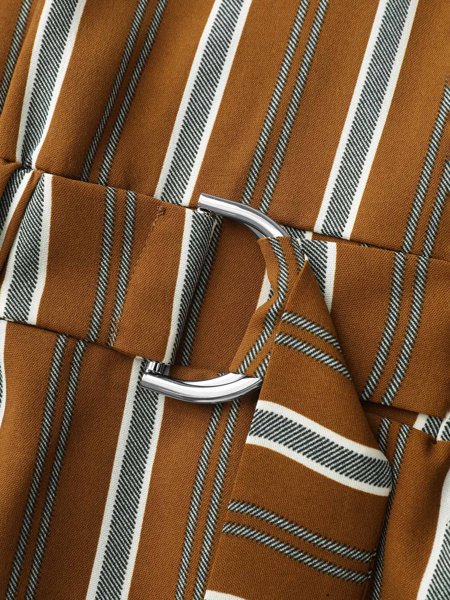 Striped V-Neck Belted Midi Dress - Image 6