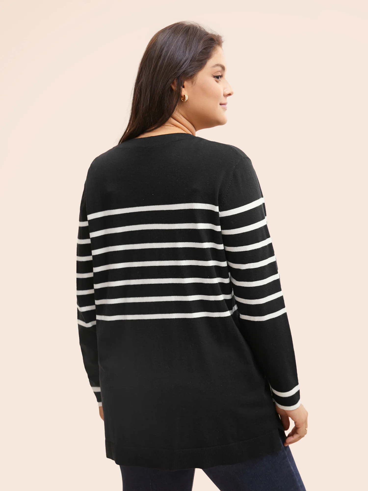 Striped V Neck Button Up Pocket Cardigan - Image 2