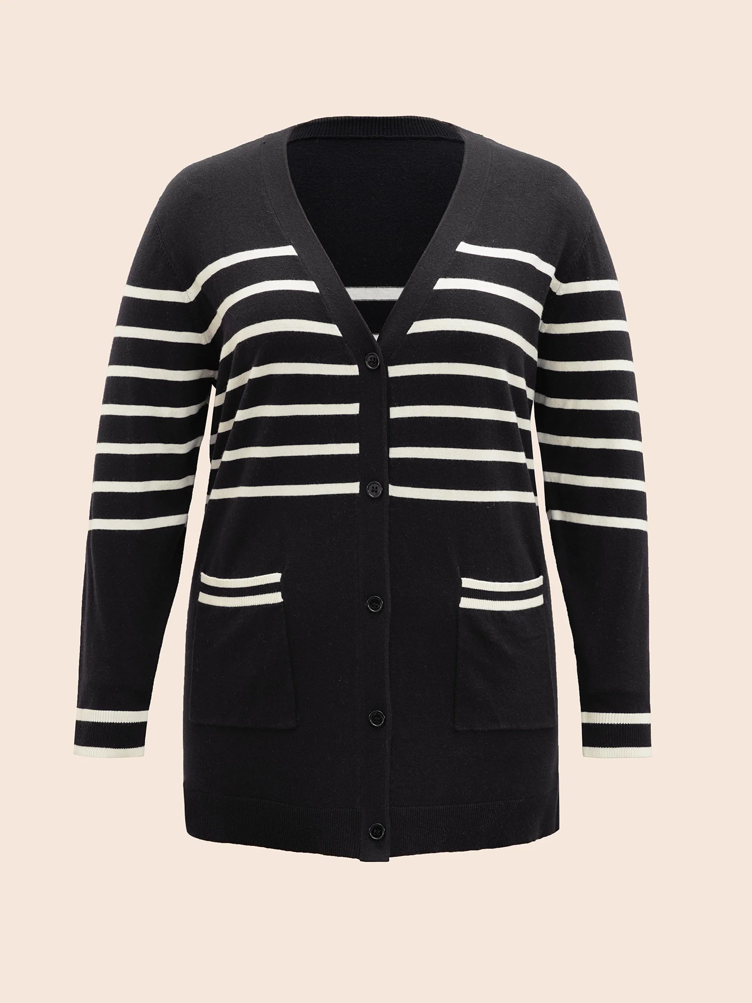 Striped V Neck Button Up Pocket Cardigan - Image 8