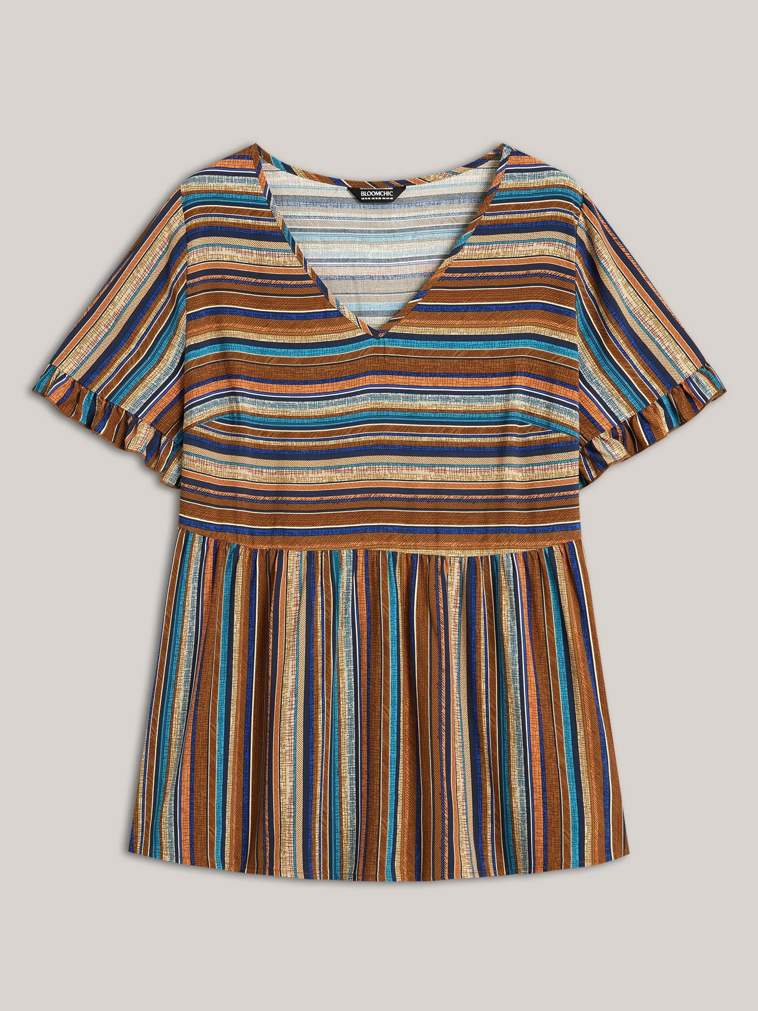 Striped V-Neck Peplum Shirt - Image 6