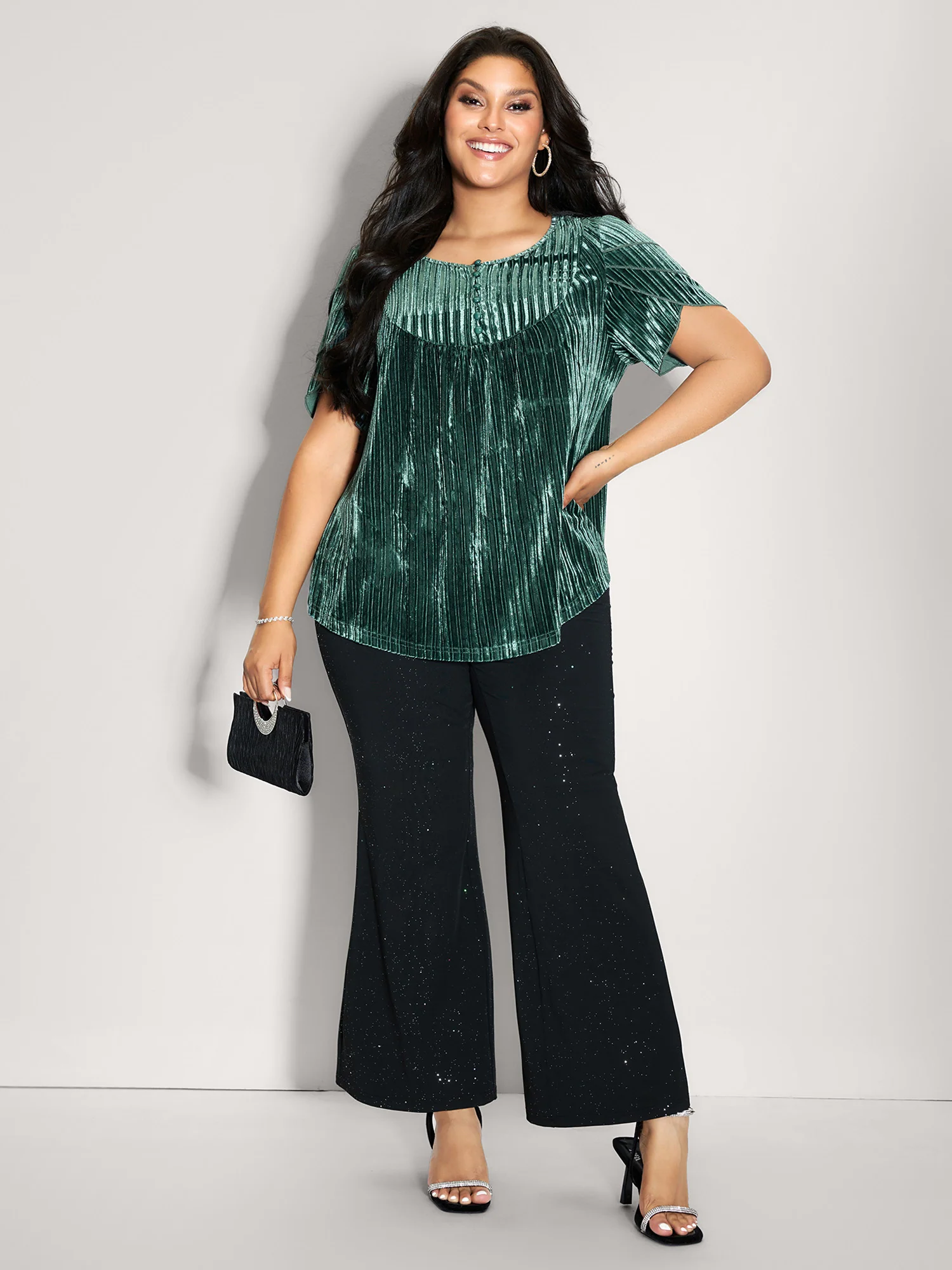 Striped Velvet Layered Sleeve Top - Image 3