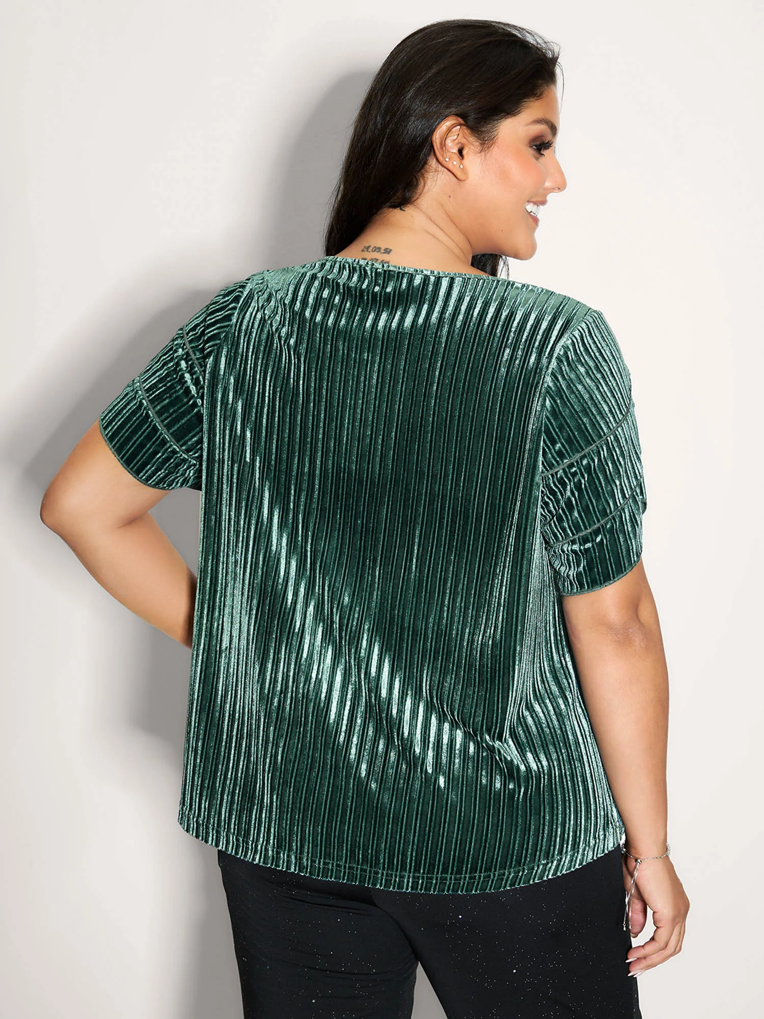 Striped Velvet Layered Sleeve Top - Image 4