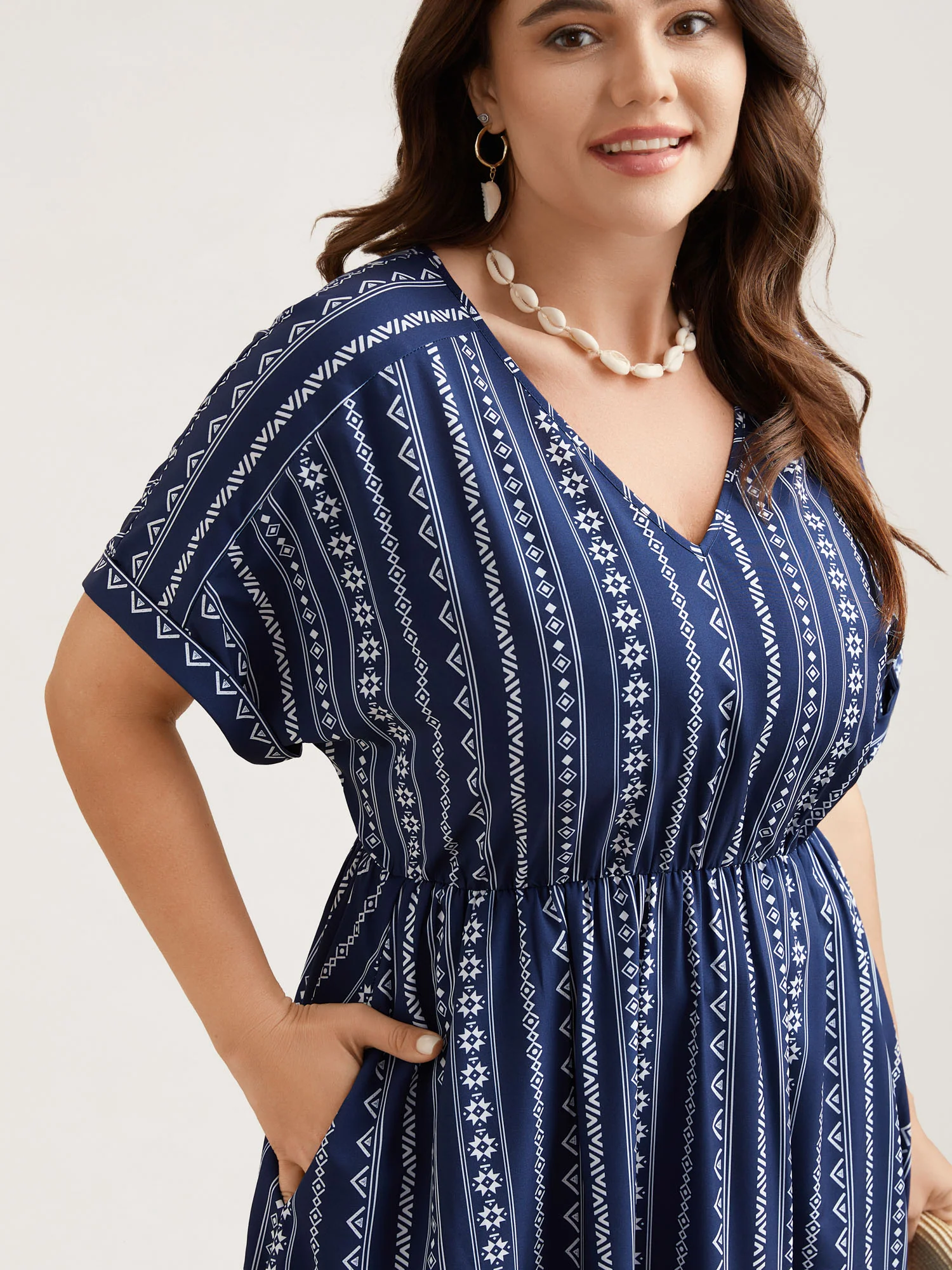 Striped Waist-Cinched Dolman Sleeve Midi Dress - Image 3